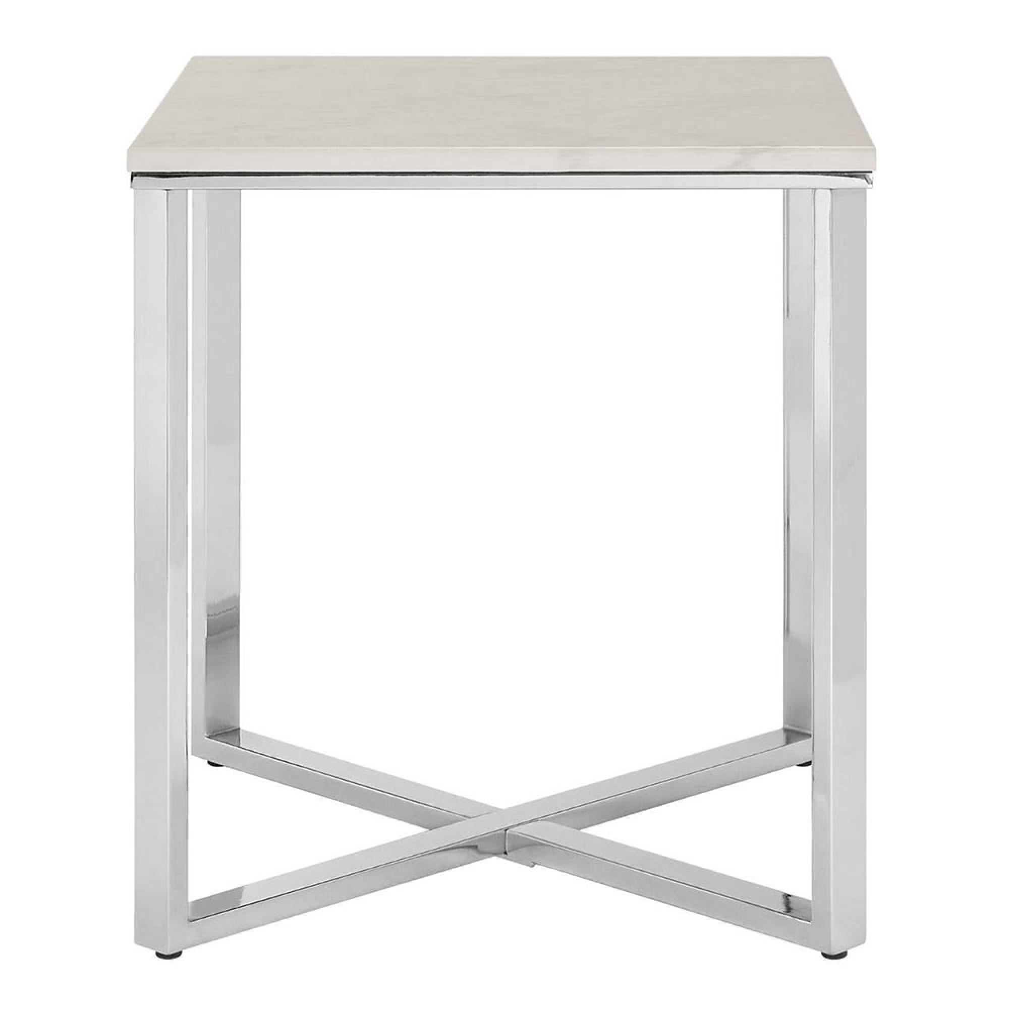 Allure Side Table - Square -  White Marble - Chrome Base