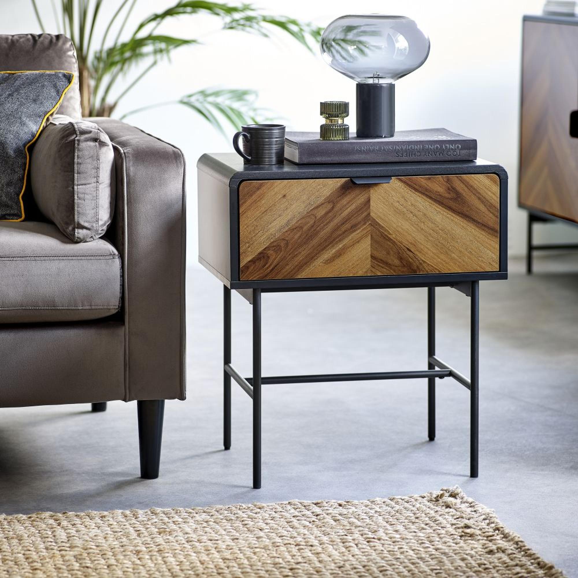 Alvin Chevron Wood Effect Lamp Table - 1 Drawer