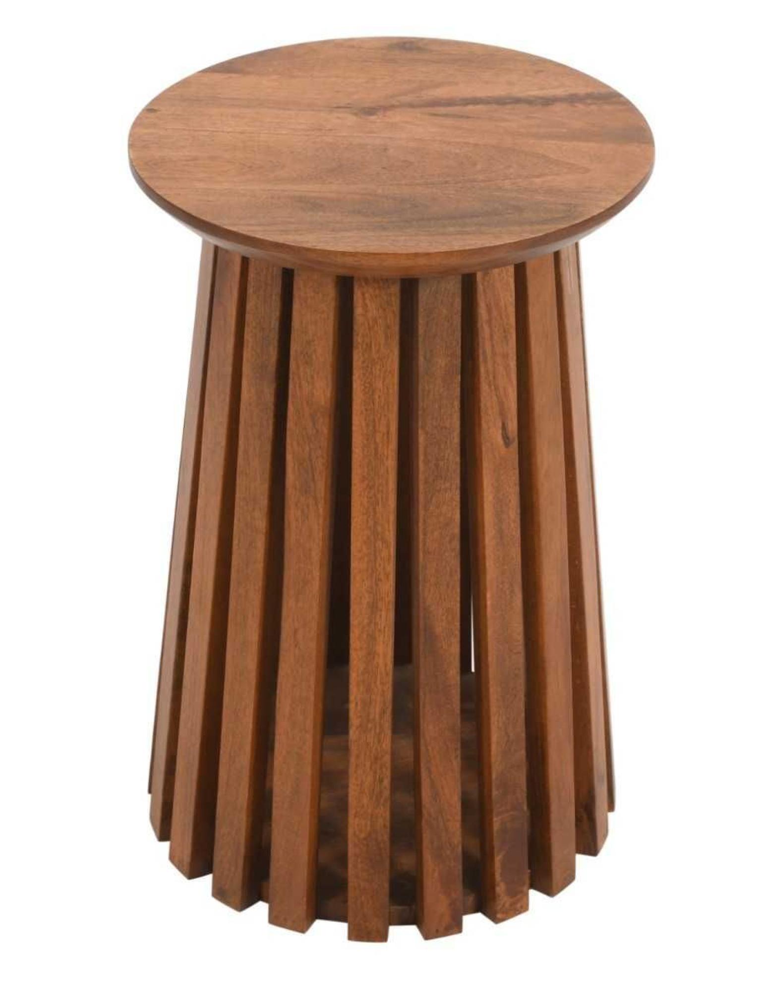 Amber Side Table - Round - Slatted - Mango Wood
