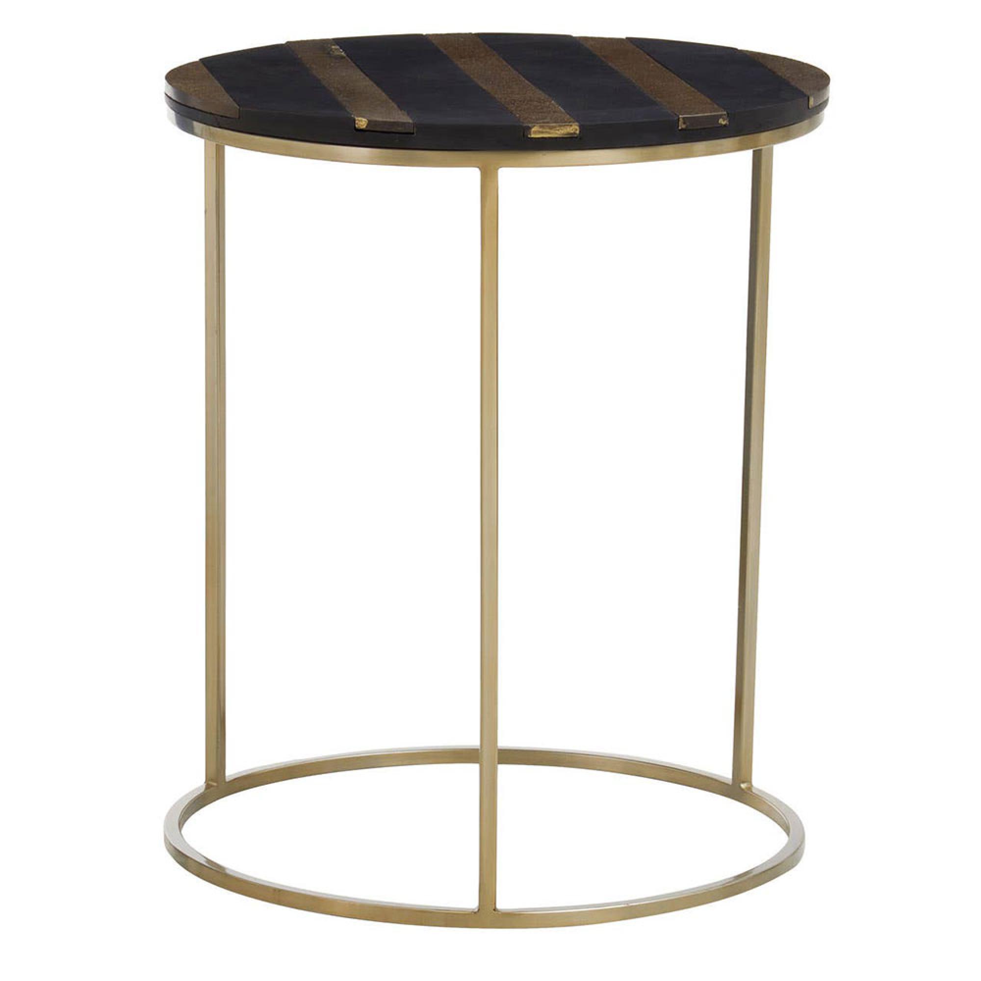 Aris Side Table - Round - Black Acacia Wood with Gold Base