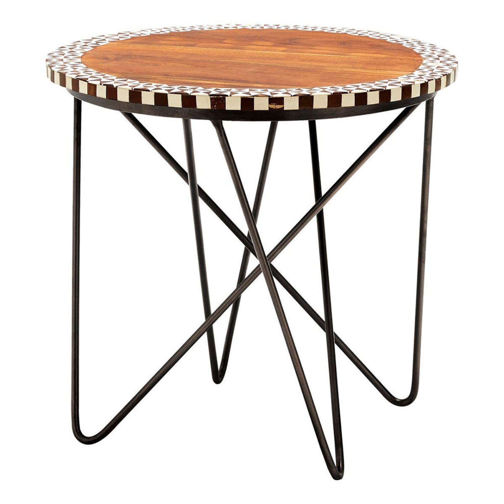Artisan Side Table - Round - Brown Acacia Wood with Metal Hairpin Legs