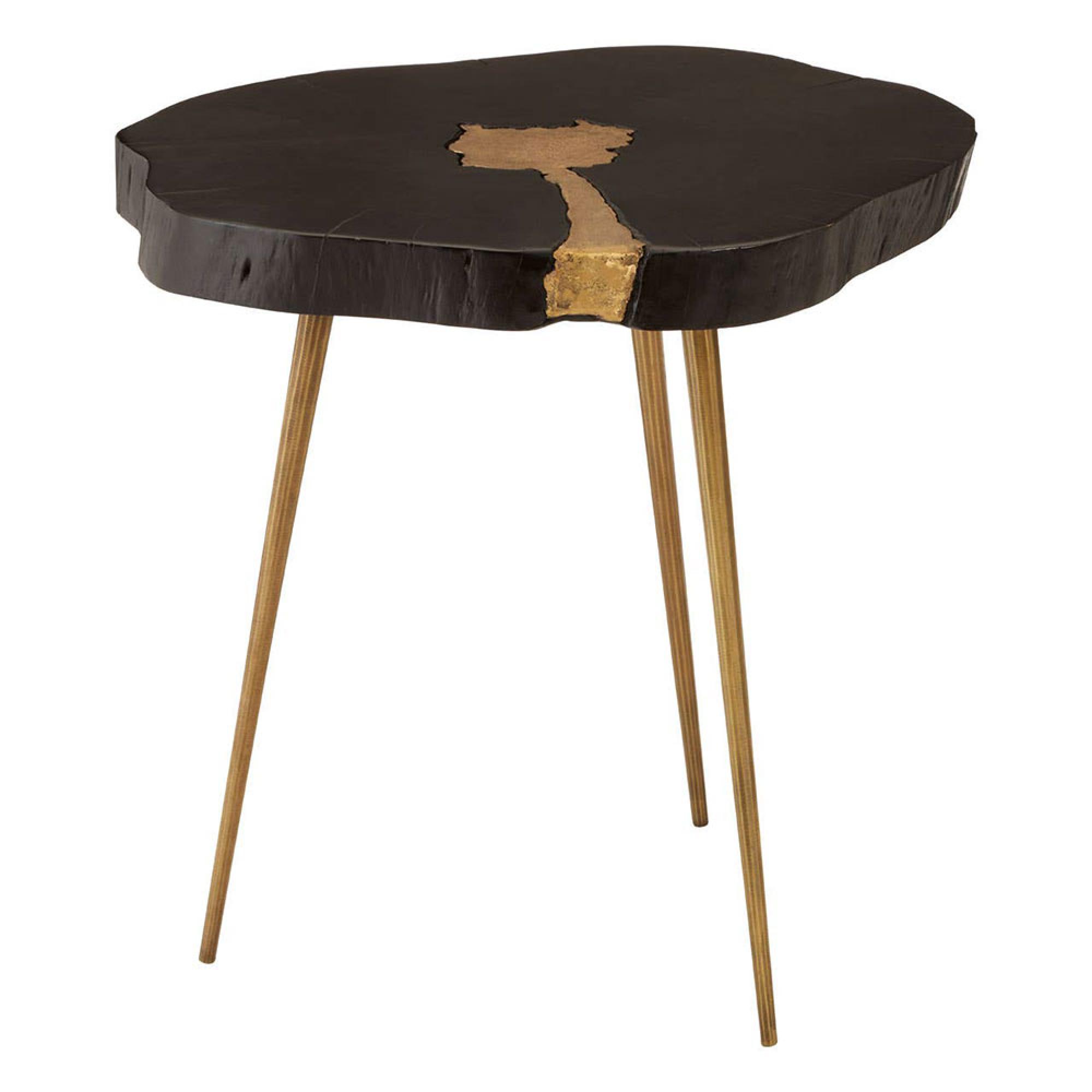 Asamra Side Table - Log - Black Acacia Wood with Gold Legs