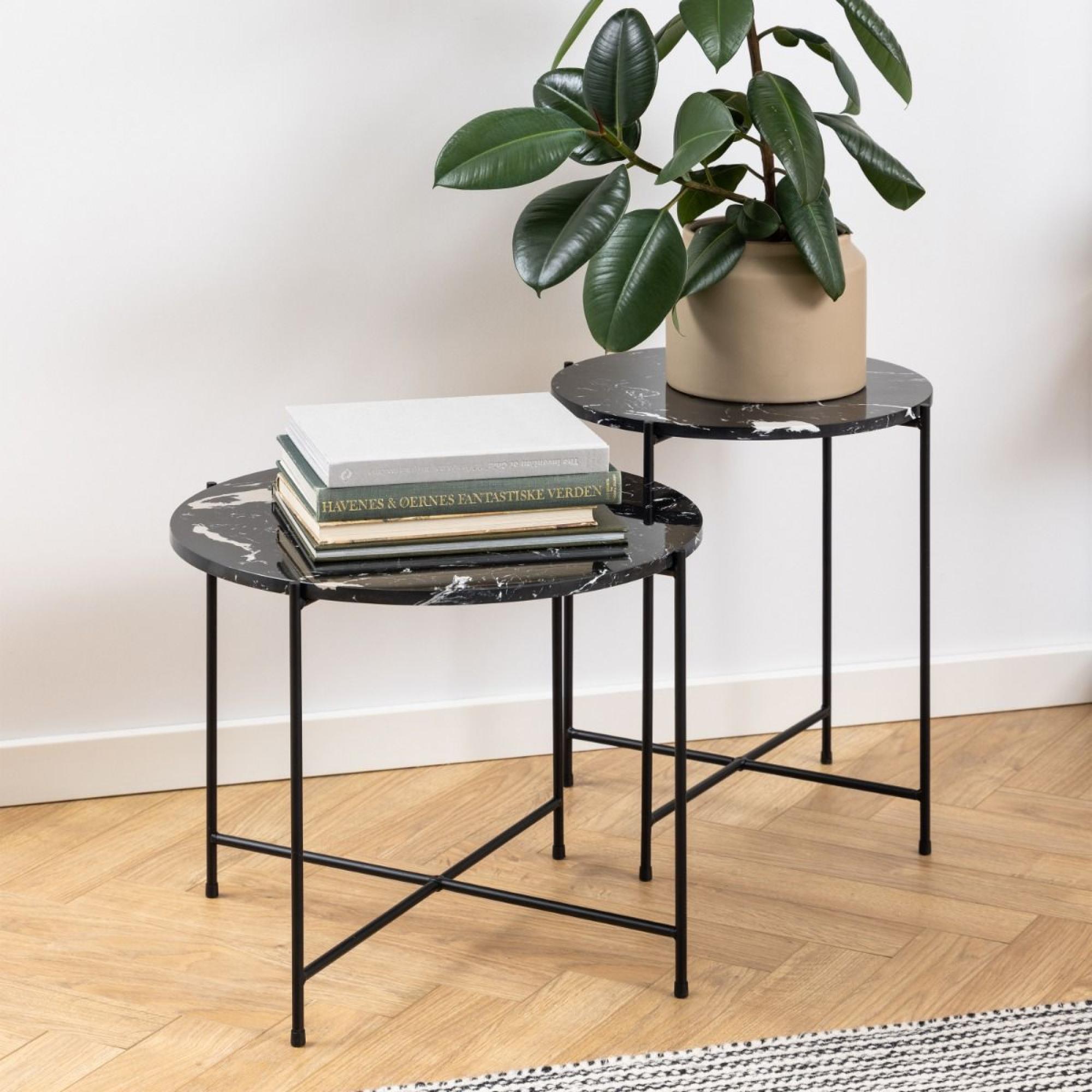 Avila Side Table - Round - Black Marble