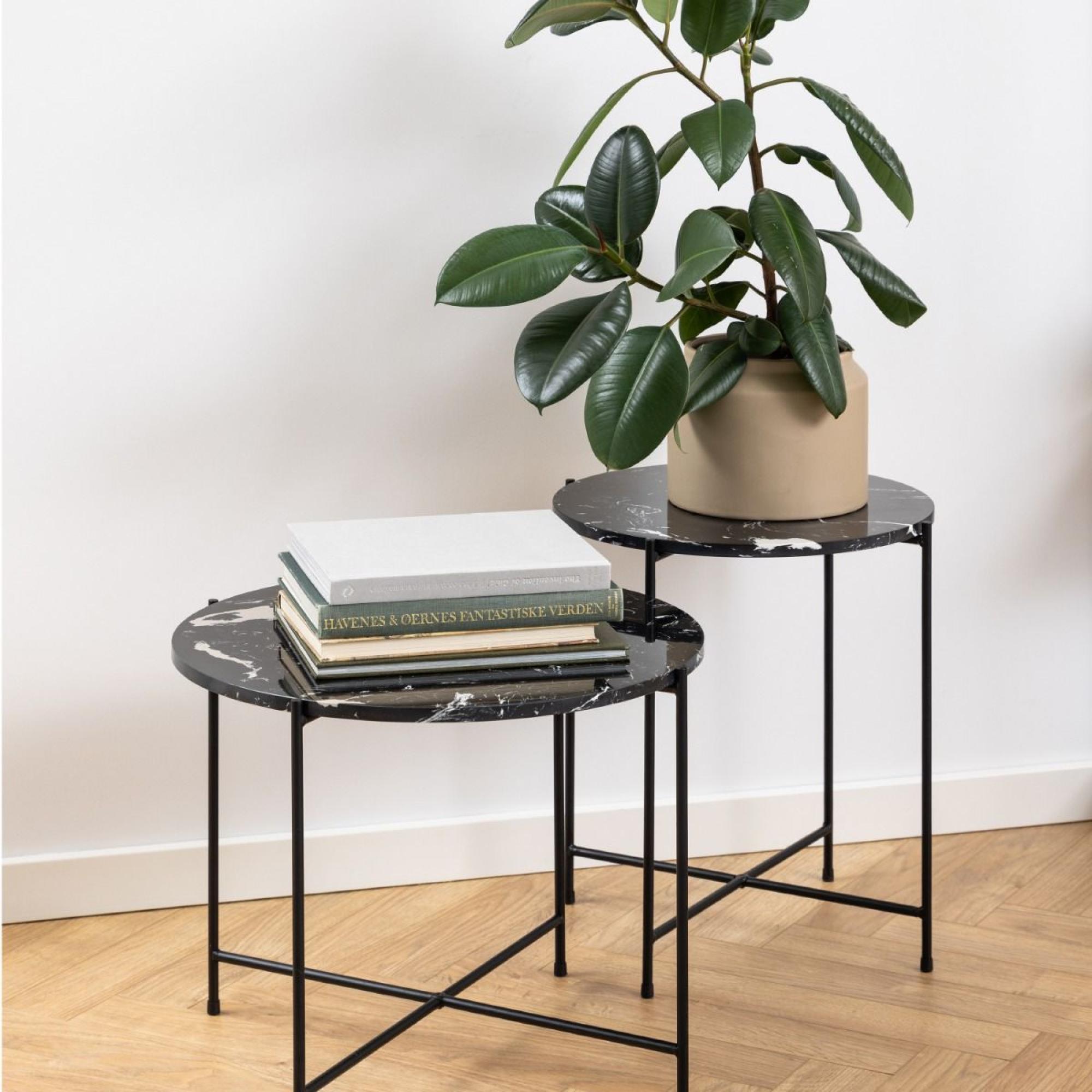 Avila Side Table - Small - Round - Black Marble