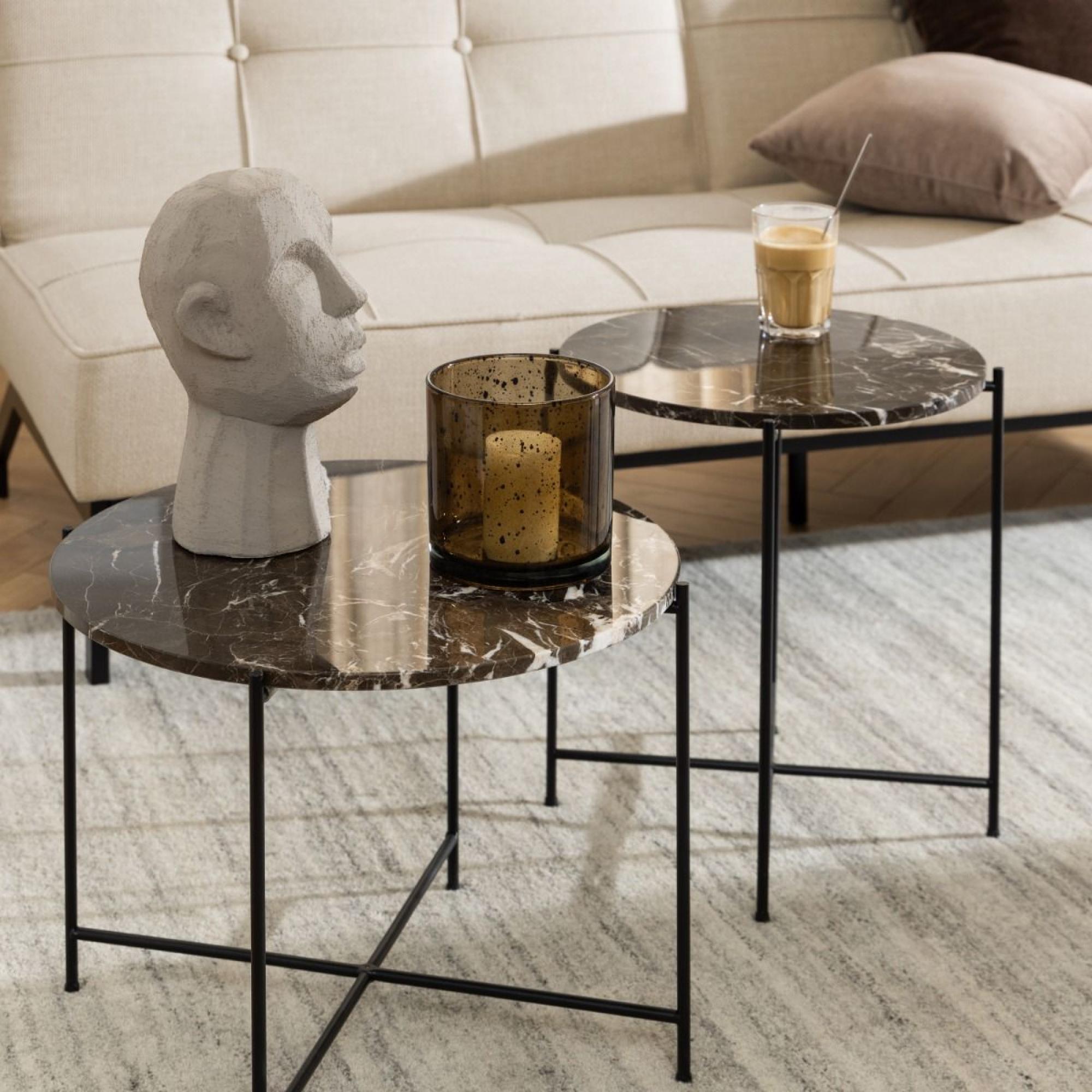 Avila Side Table - Round - Brown Marble