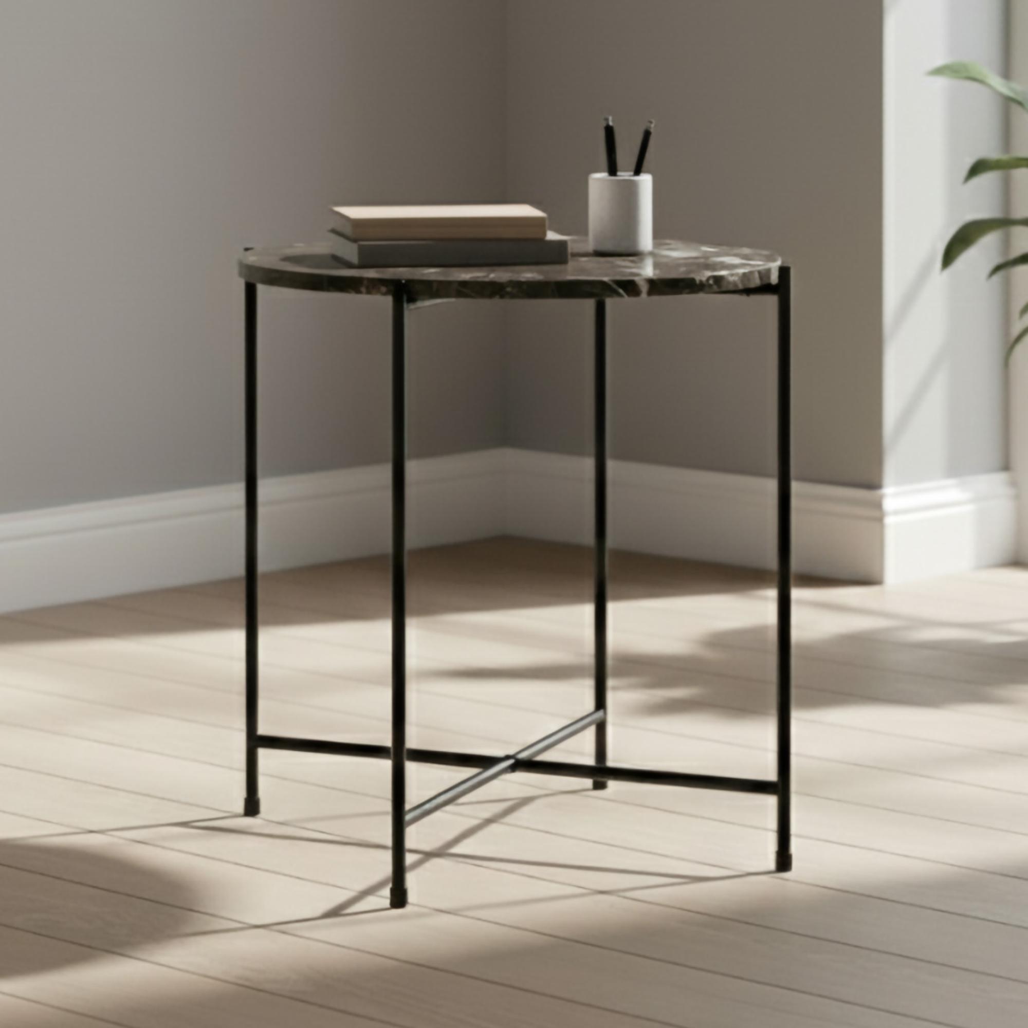 Avila Side Table - Small - Round - Brown Marble