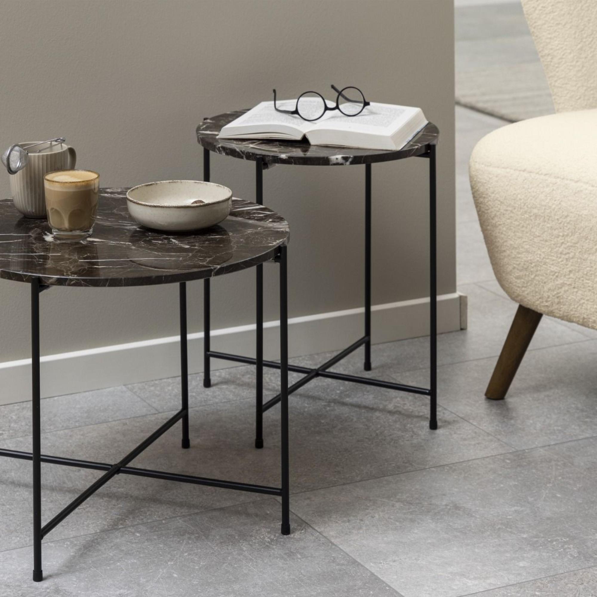 Avila Side Table - Round - Brown Marble Stone
