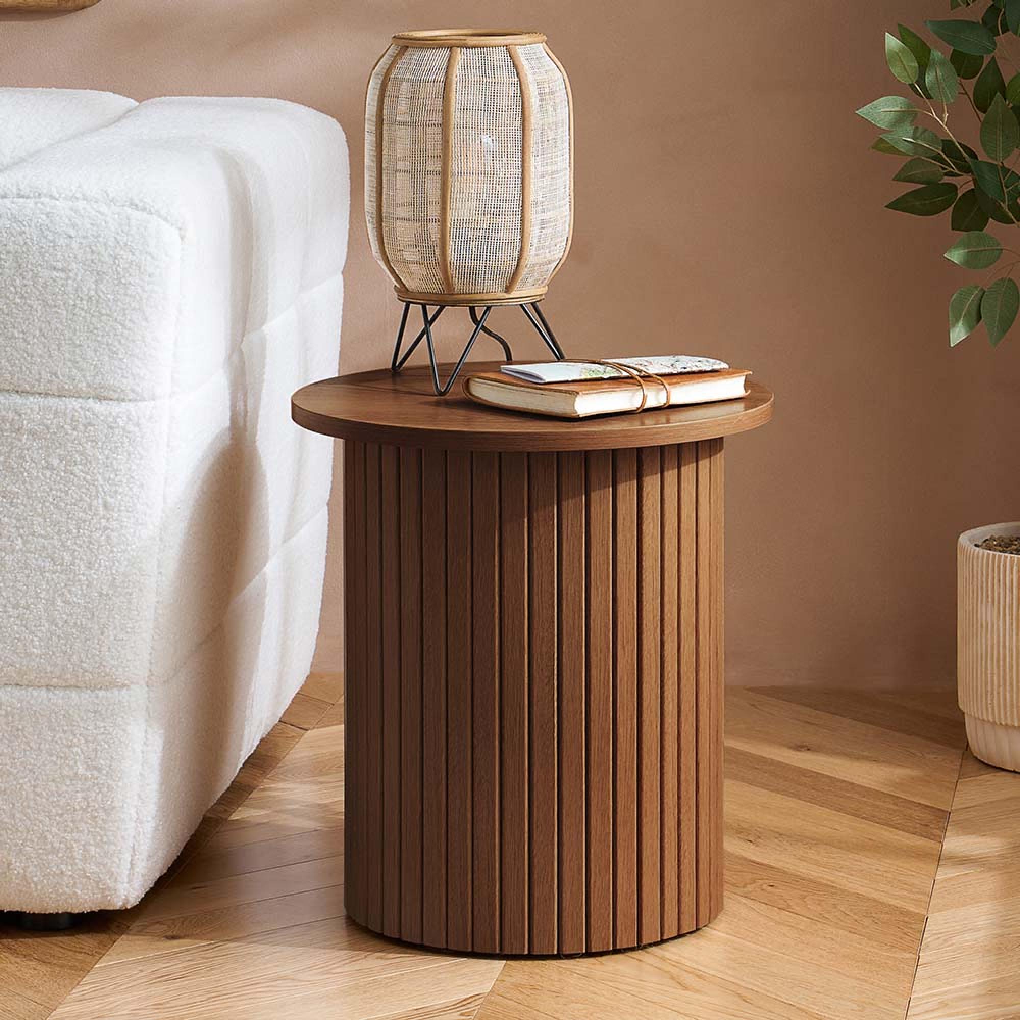 Axel Round Side Table - Walnut Fluted