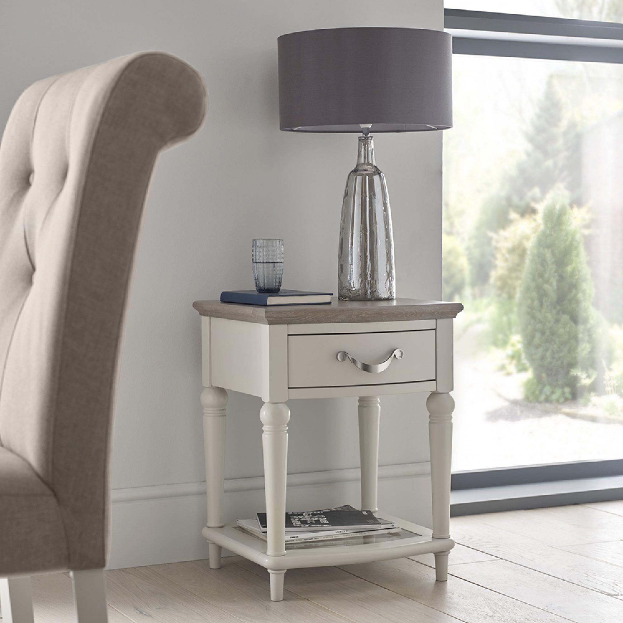 Montreux Lamp Table - Drawer - Grey Washed Oak & Soft Grey