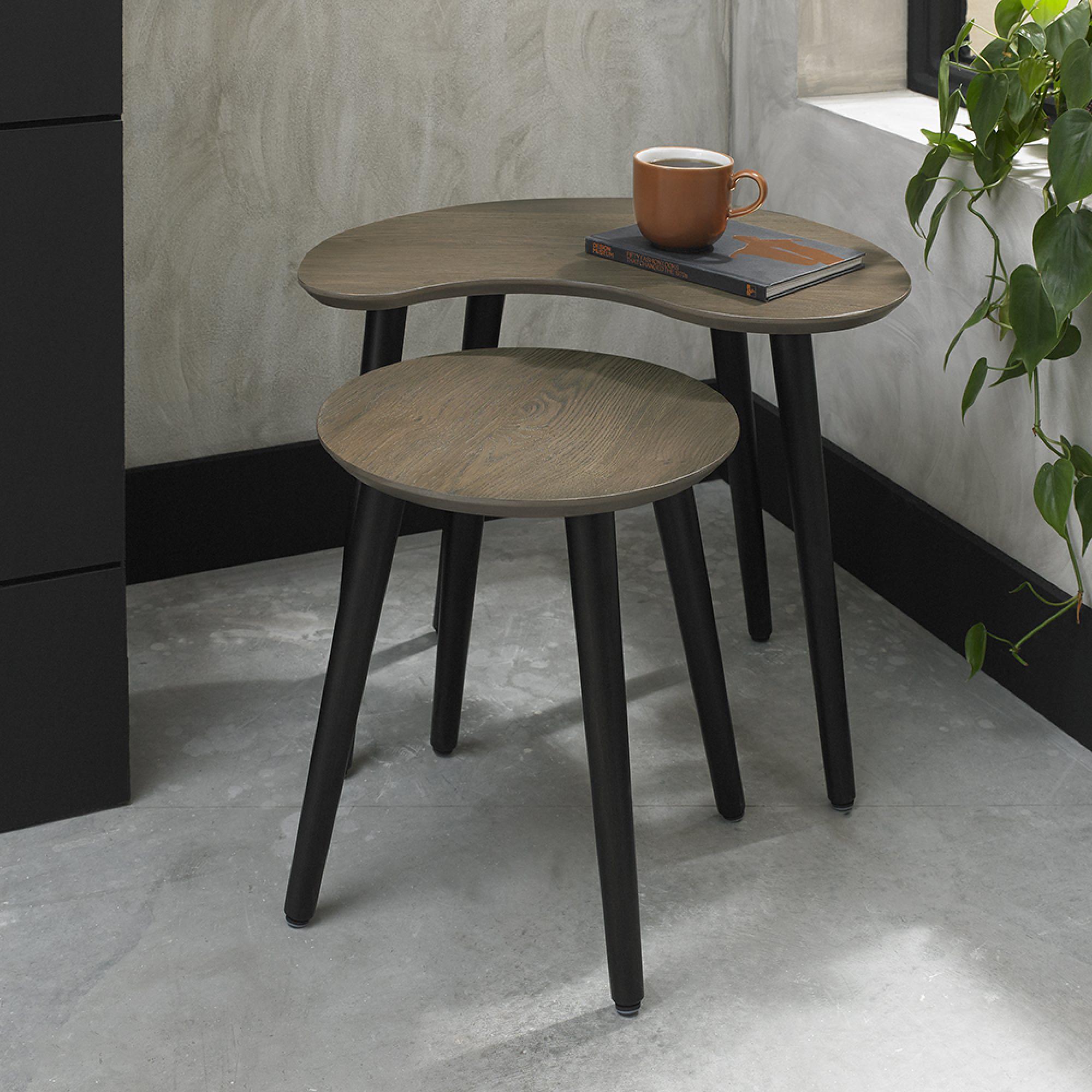 Vintage Weathered Oak & Peppercorn Nest of Lamp Tables - Set of 2