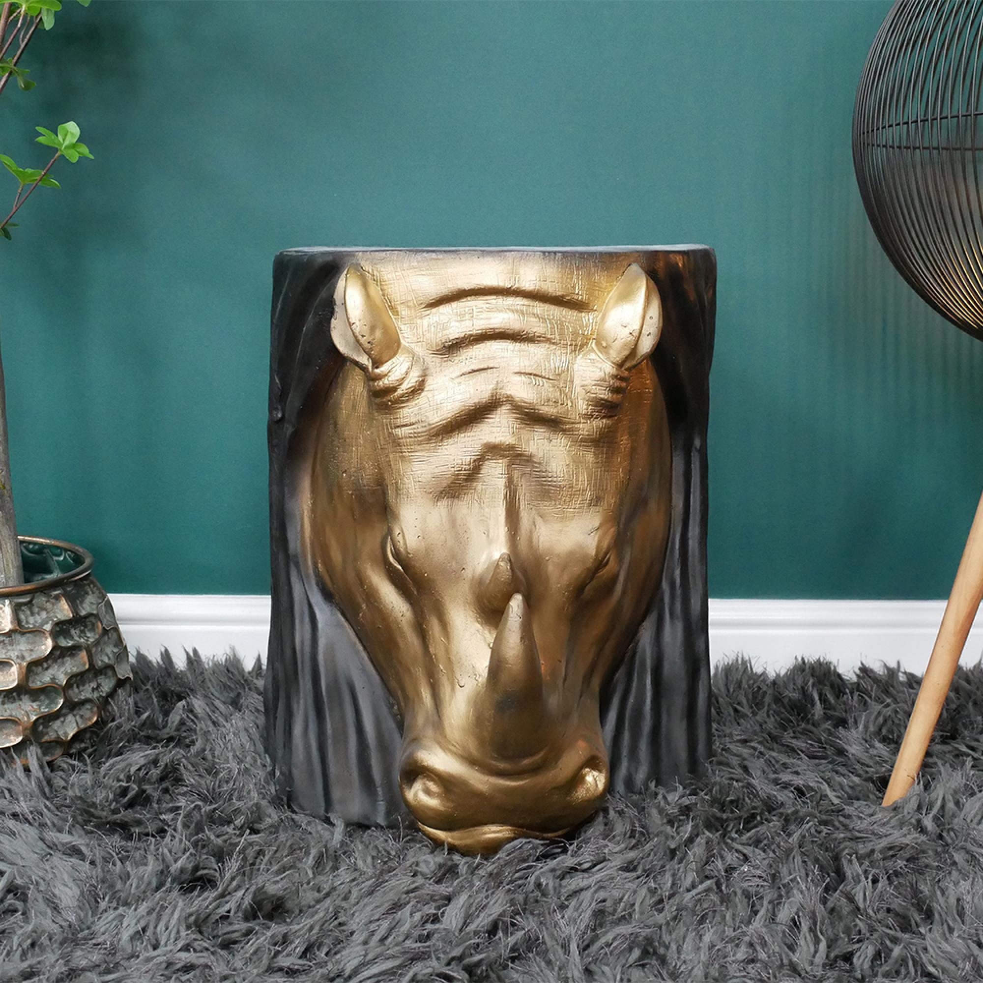 Side Table - Black and Gold - Rhino - Resin - Metal