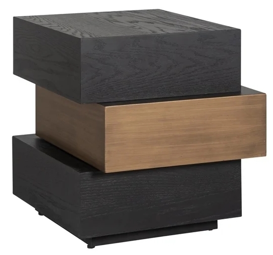 Cambon Dark Oak and Brass Layered Side Table
