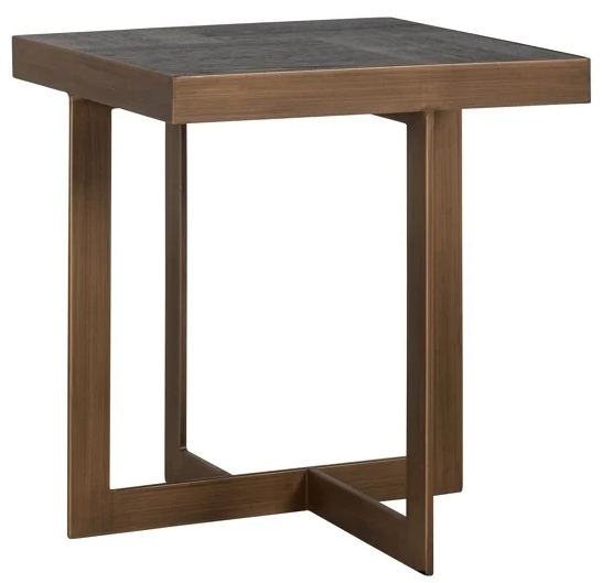 Cambon Dark Oak and Brass Square Side Table