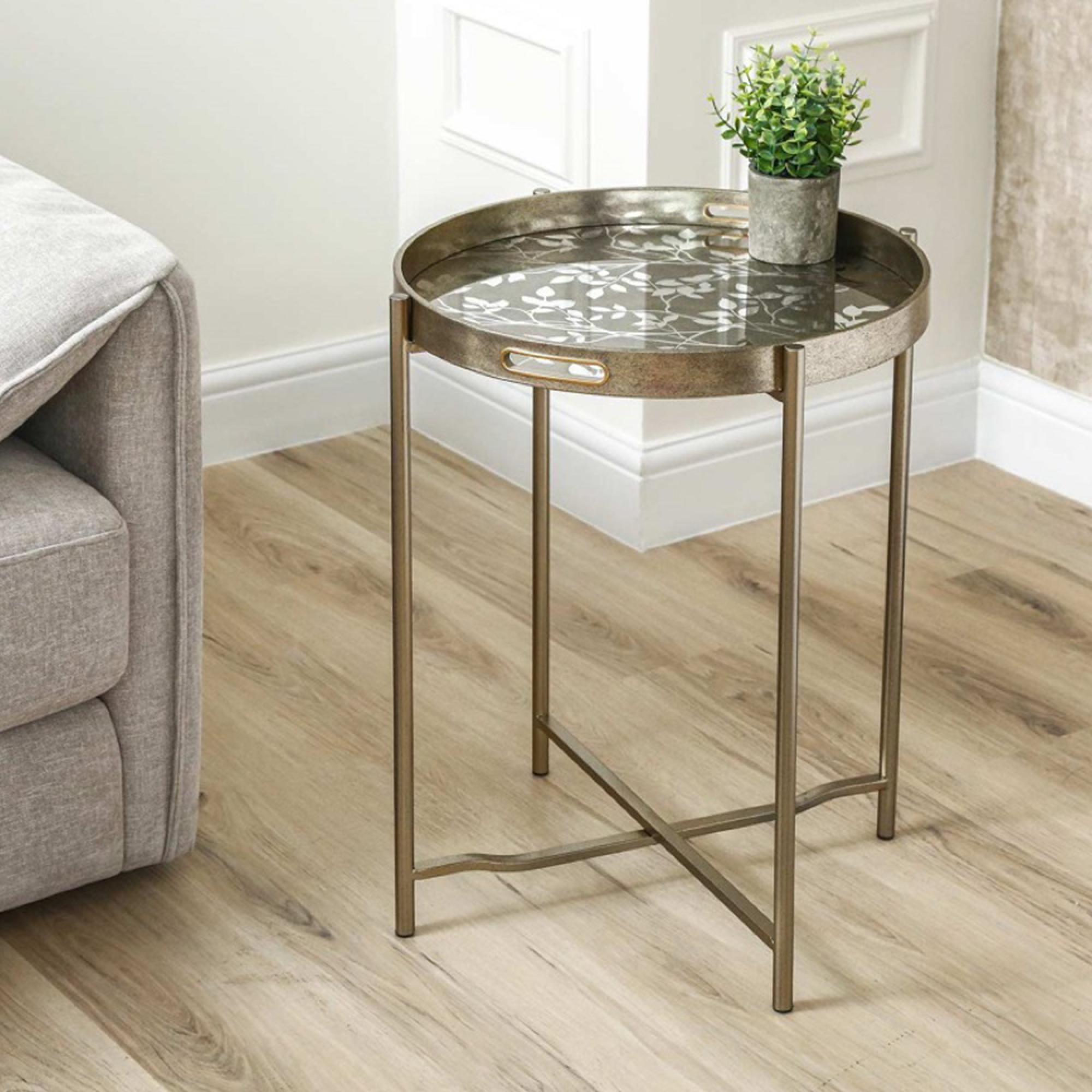 End Table - Round - Champagne Metal - Tray