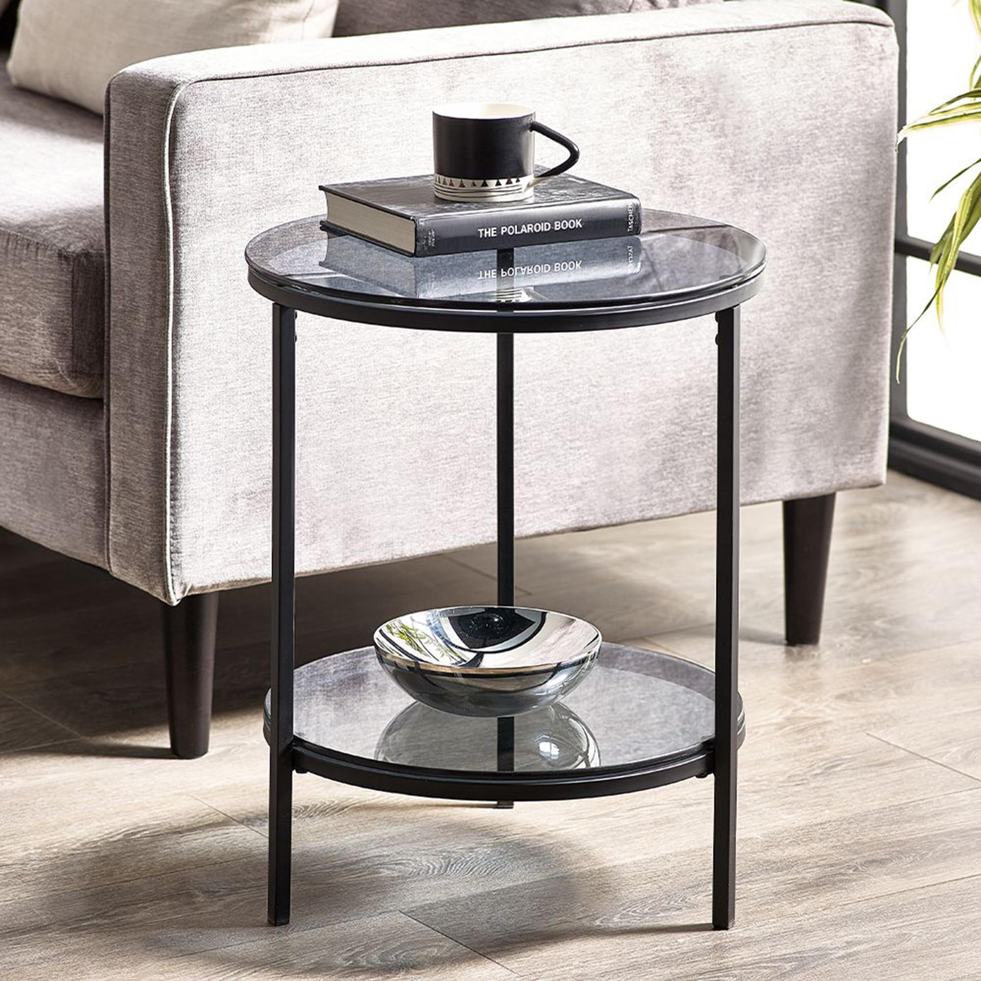 Chicago Lamp Table with Shelf - Round - Smoked Glass