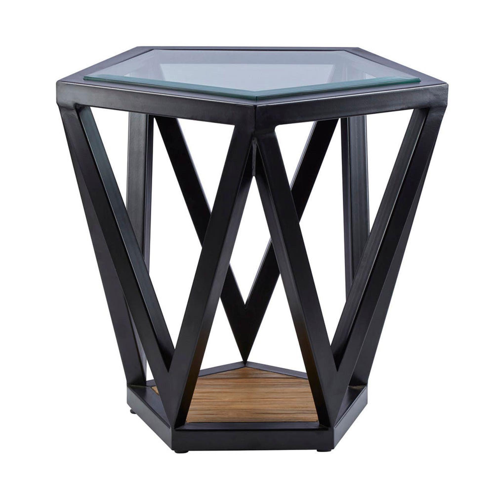 Cibo Side Table - Pentagonal - Clear Glass with Black Metal