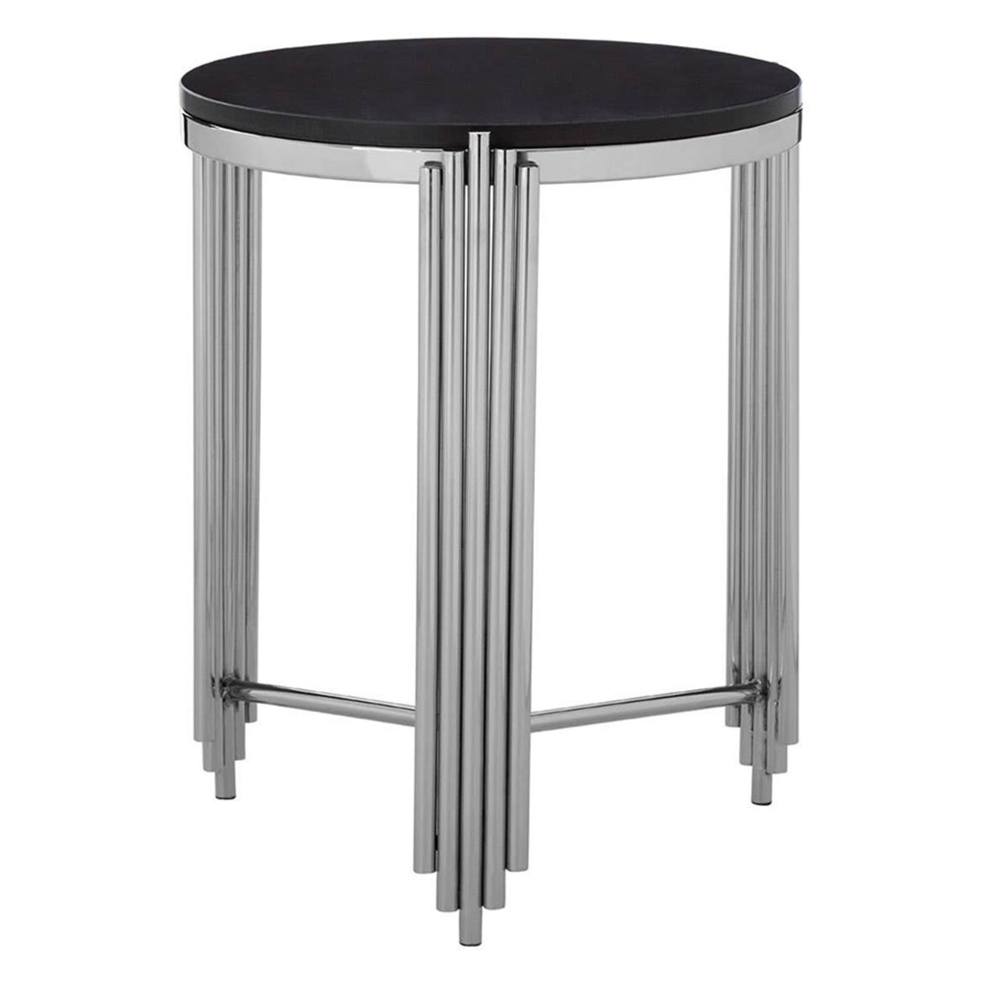 Clarice Side Table - Round - Black Granite with Chrome