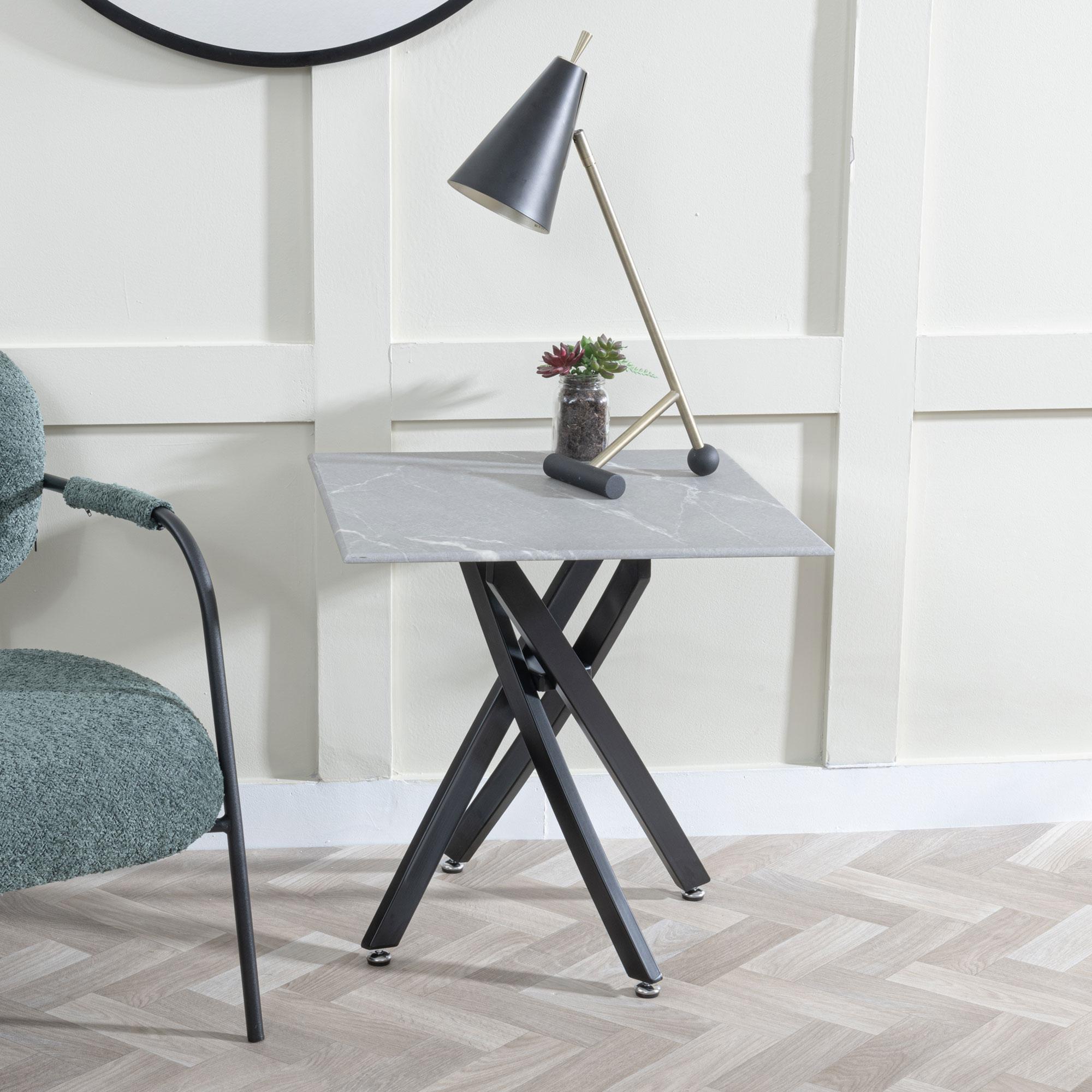 Clearance - Chopstick Side Table - Square - Grey Glass - Black Metal Legs