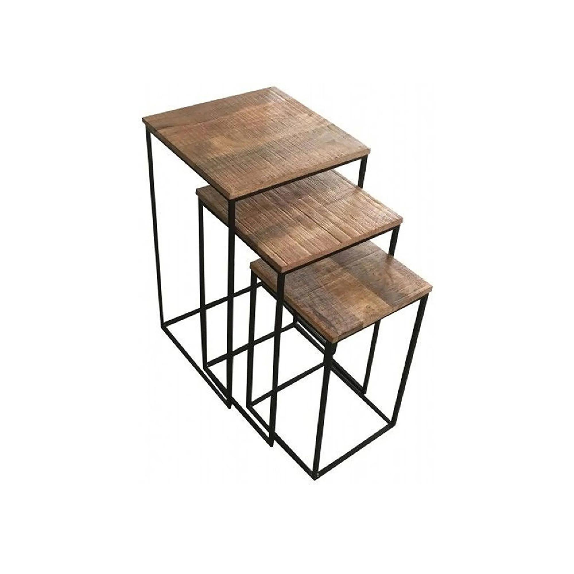 Clearance - Industrial Mango Wood Nest of 3 Tables - A307