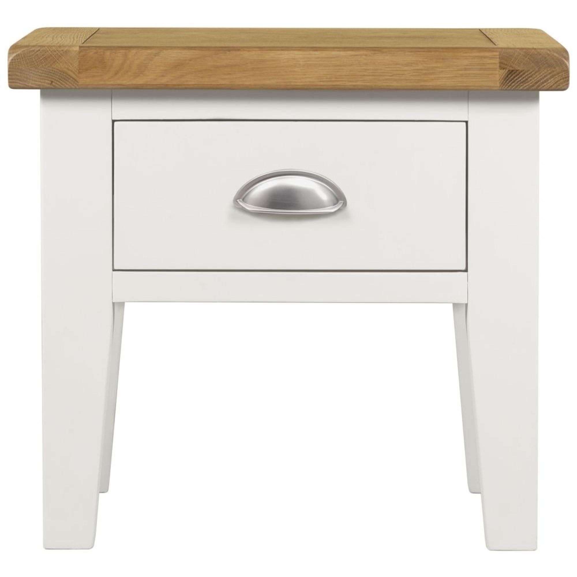 Clearance - Lundy White and Oak Lamp Table with 1 Storage Drawer - A48