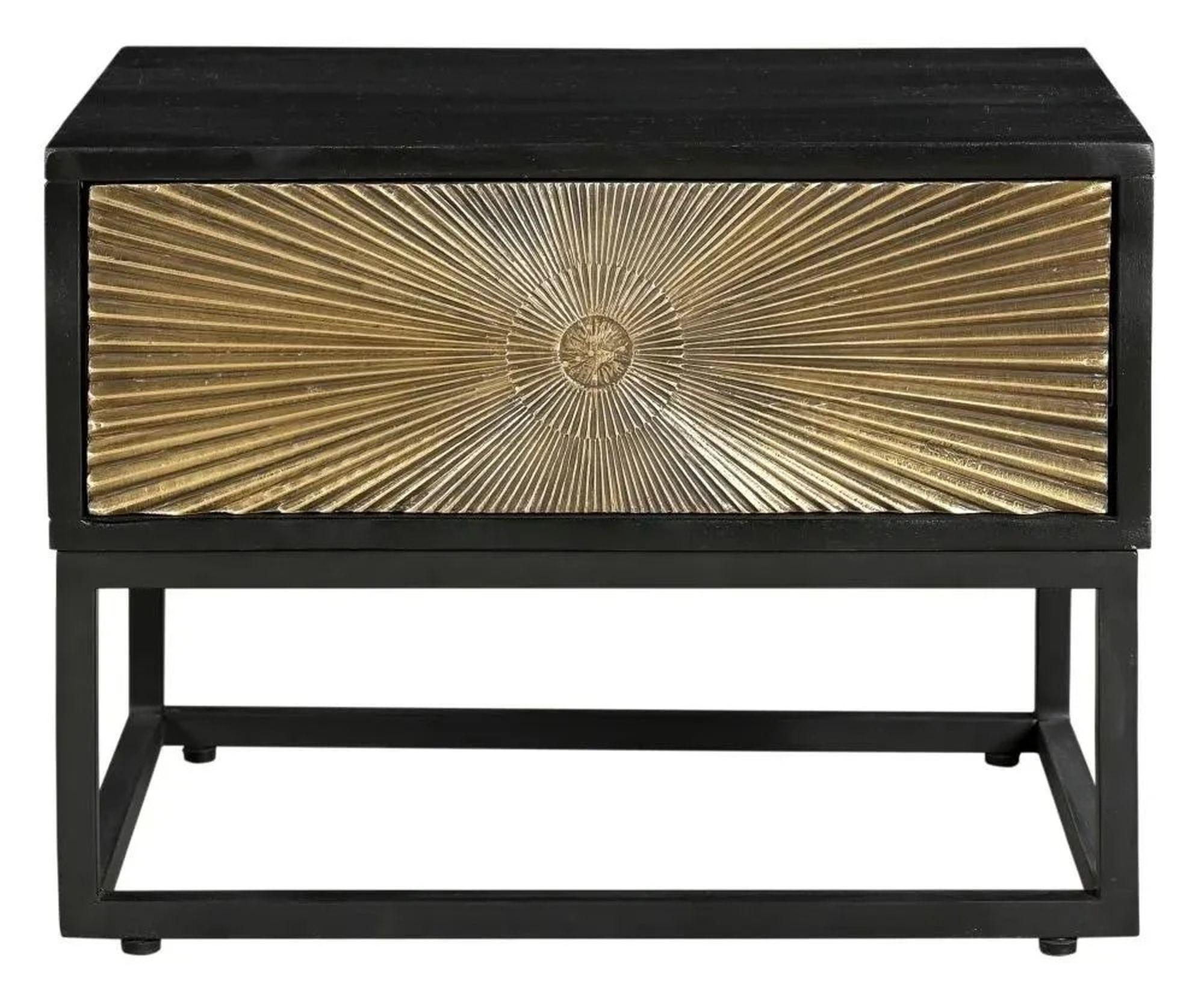 Clearance - Luxe Side Table - 1 Drawer - Black and Antique Gold - Starburst