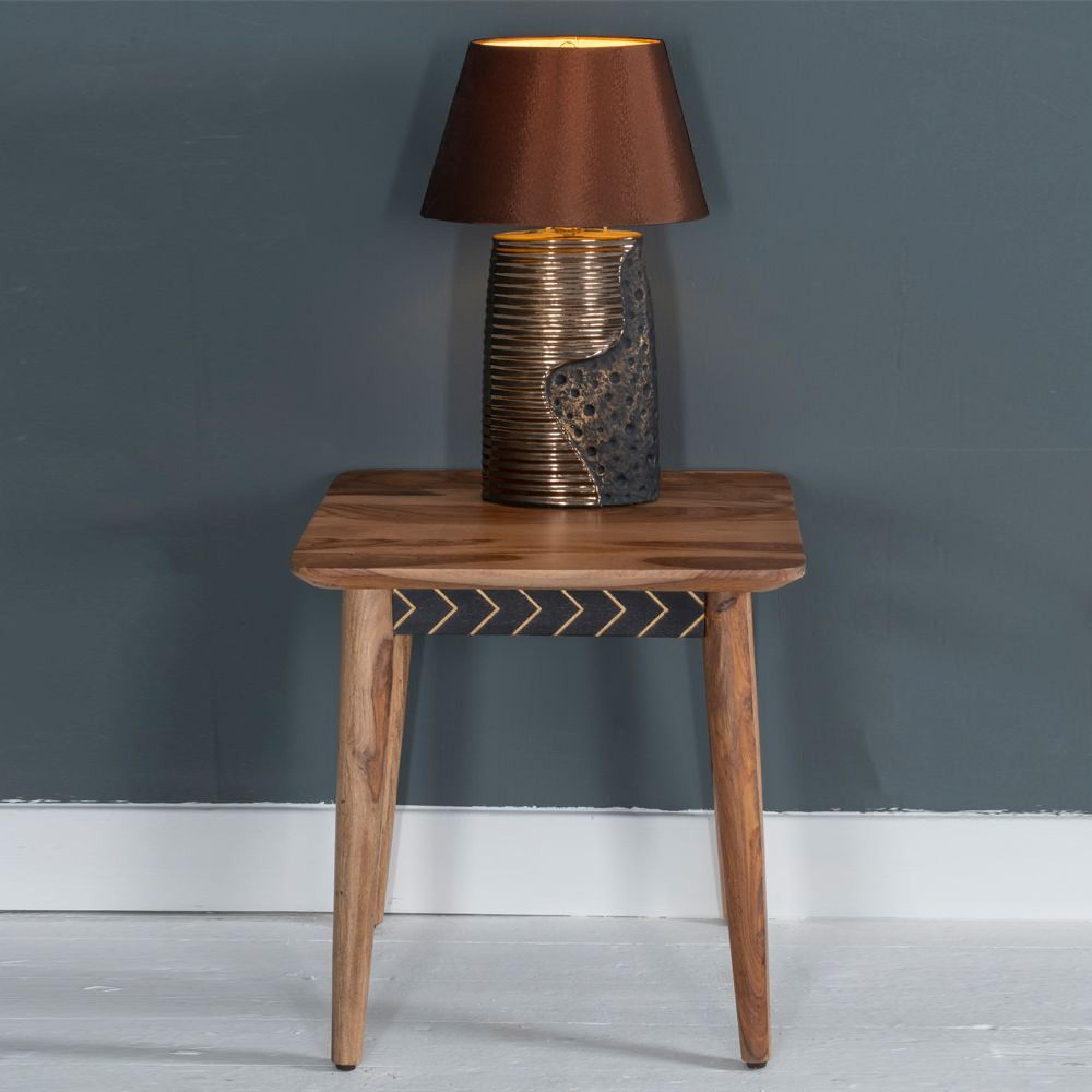 Clearance - Luxuria End Table - Square - Sheesham Wood - Black Geometric Trim