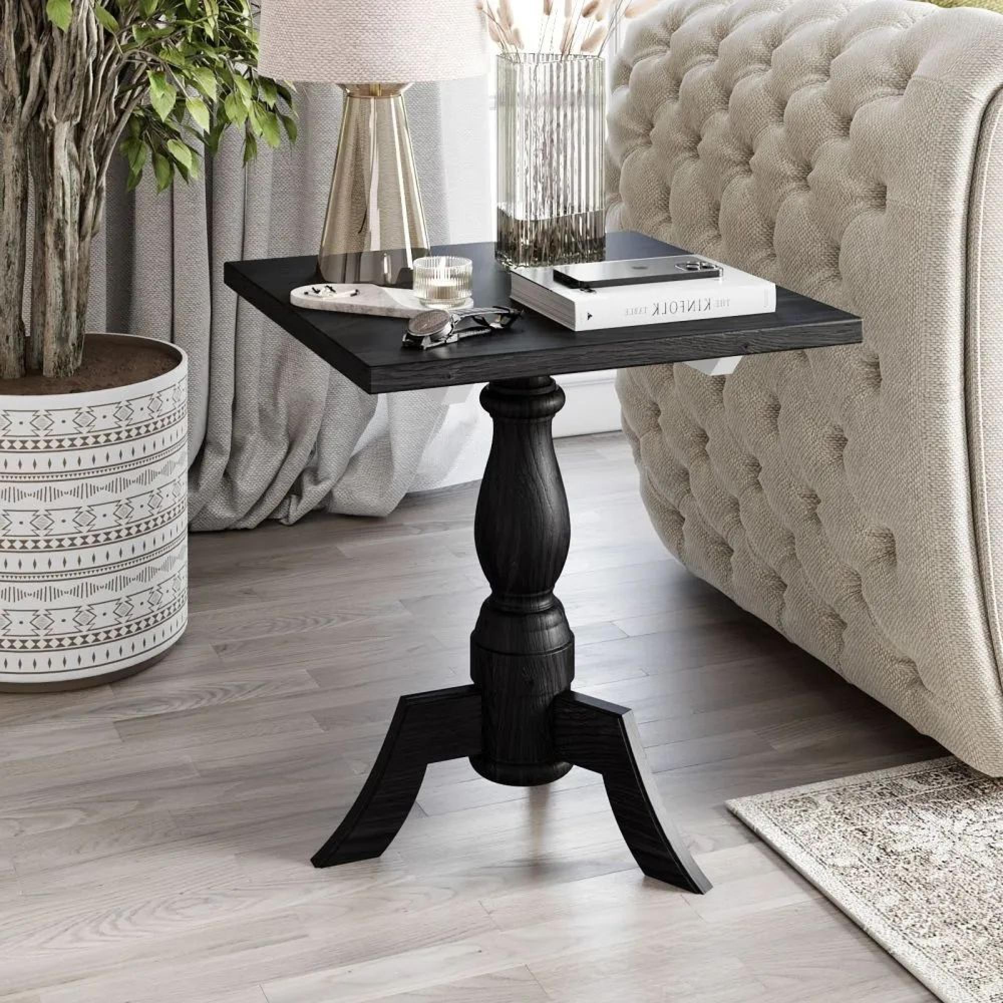 Clearance - Pimlico Side Table - Pedestal - Black - Mango Wood