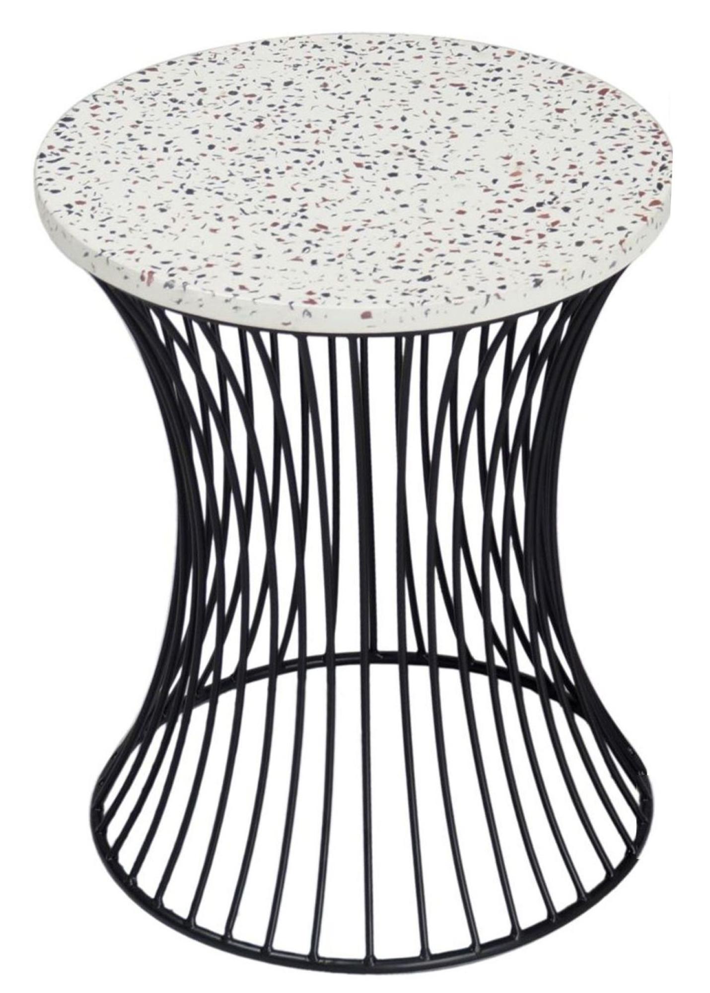 Clearance - Ritz Accent Table - Drum Shape - Terrazzo - Black Wire Base