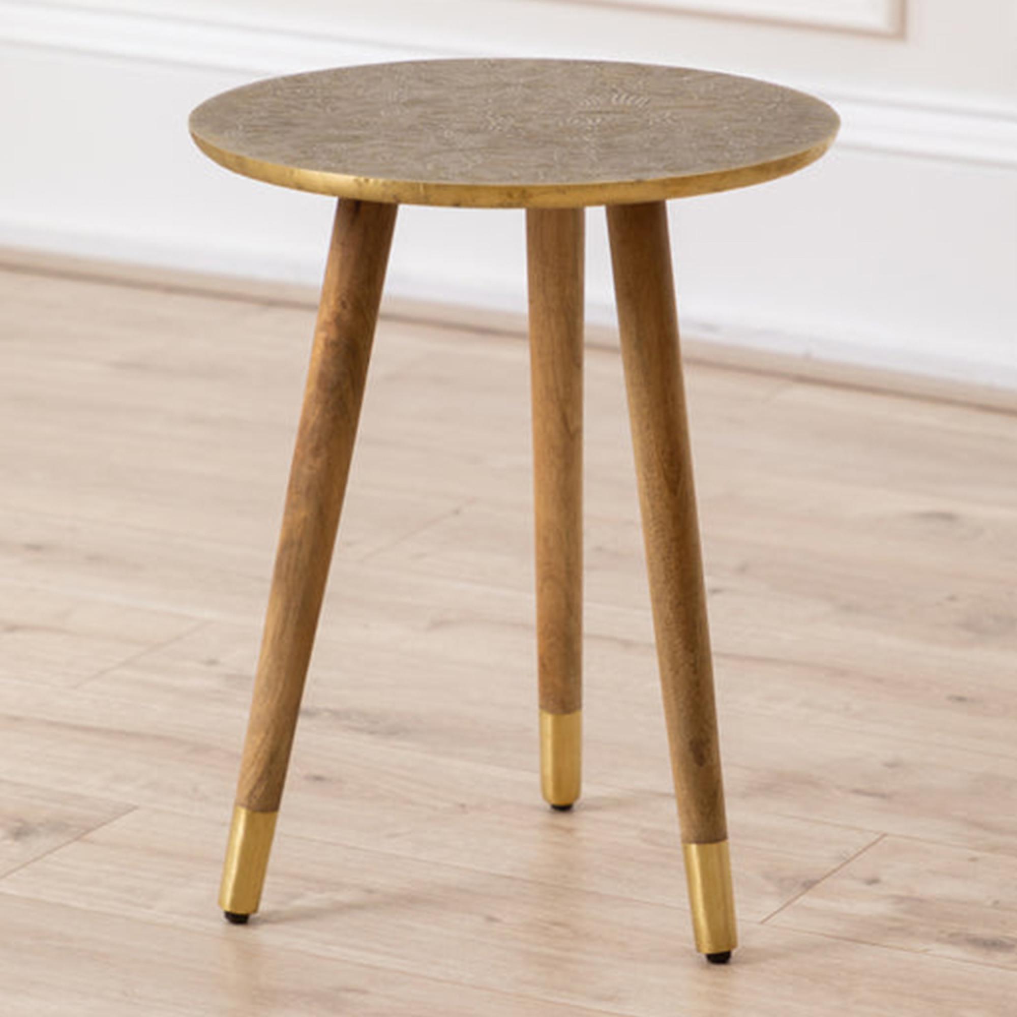 Clearance - Voyage Maison Isadora Antique Brass Embossed Round Side Table - FSS16368