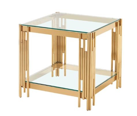 Cohen End Table - Square - Glass and Gold Metal