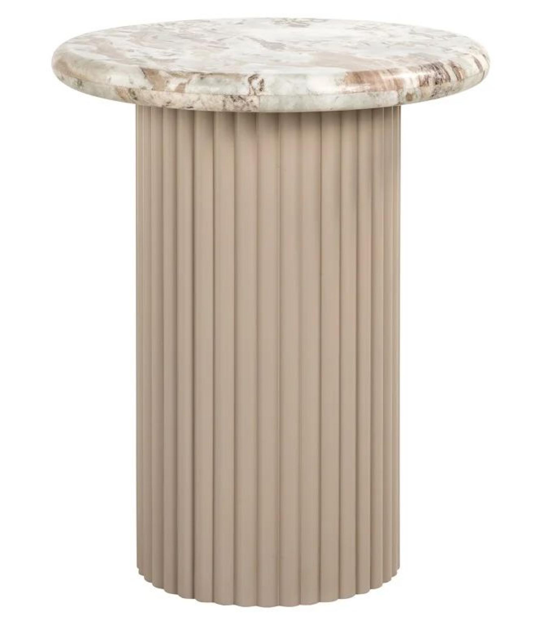 Coronel Beige Marble Round End Table with Fluted Base