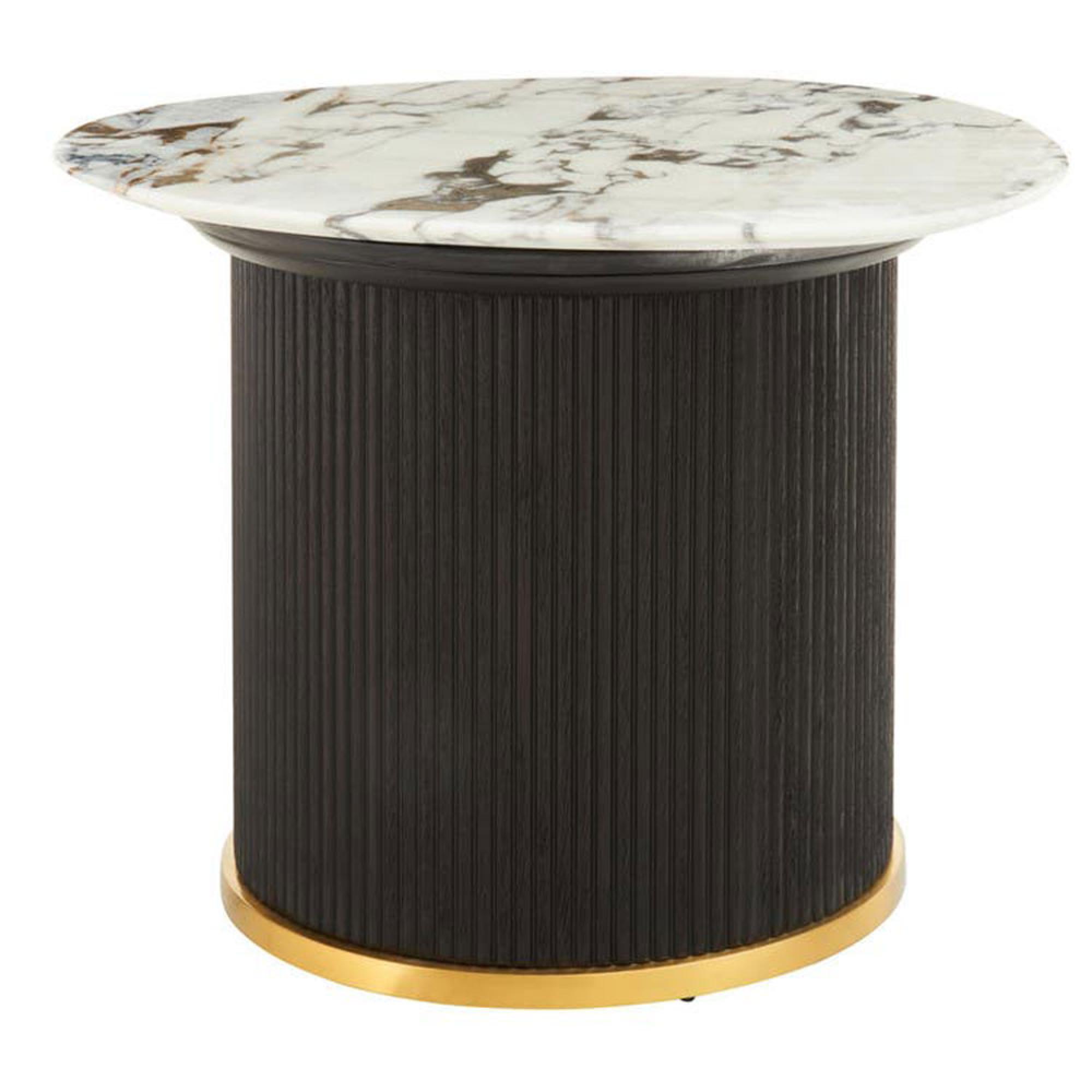 Doha Side Table - White Marble Round with Black Fluted Base