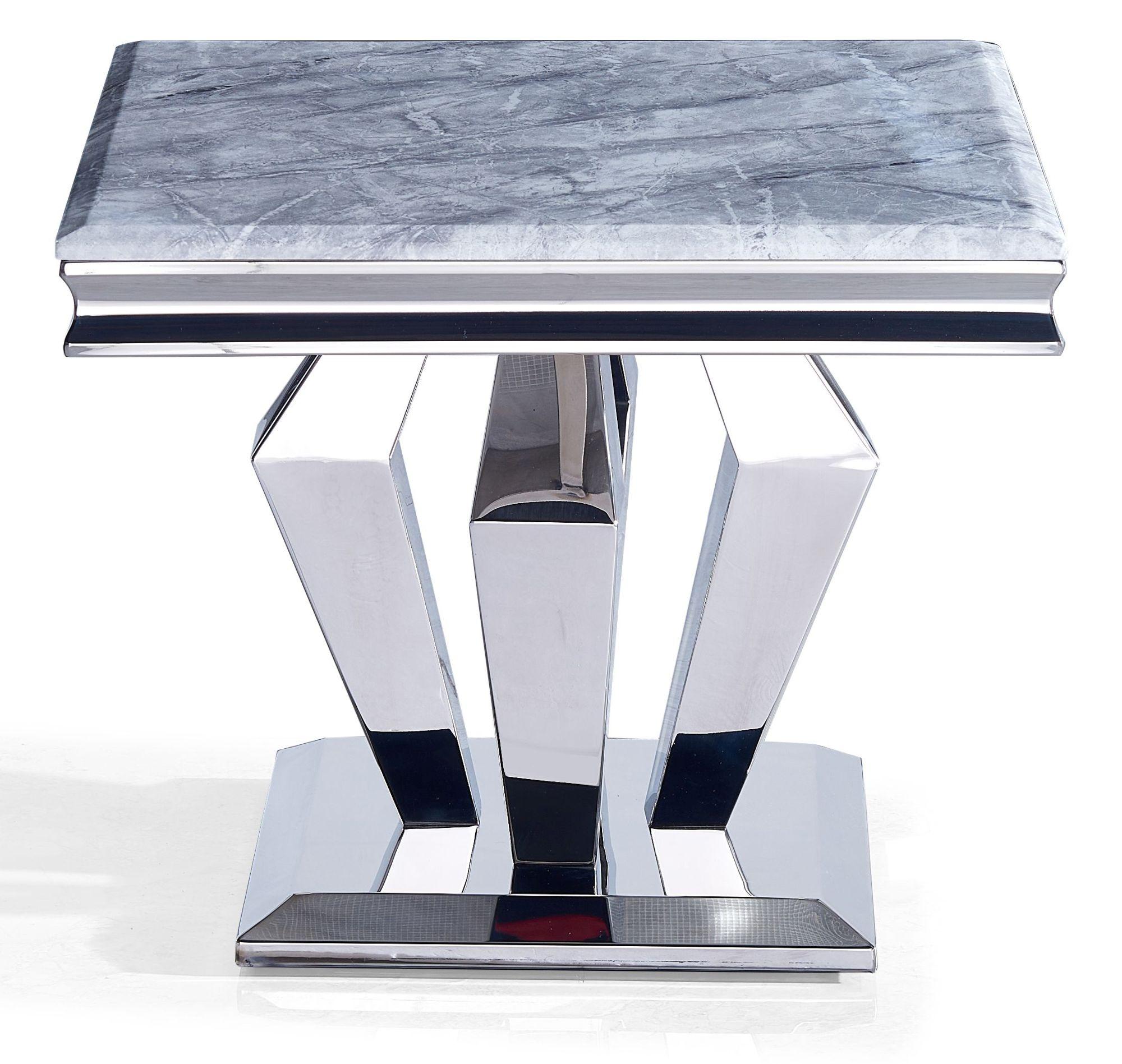 Dolce Lamp Table - Square - Grey Marble & Chrome