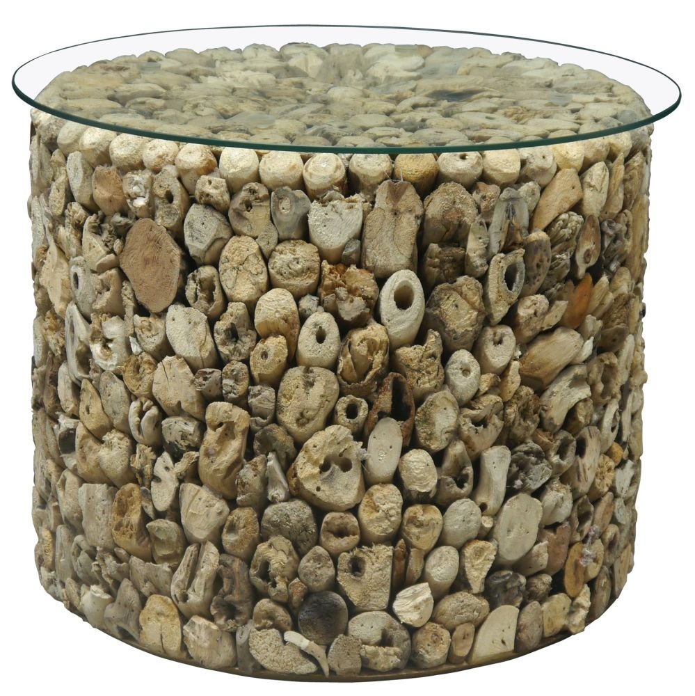 Driftwood Lamp Table - Drum - Round - Glass Top