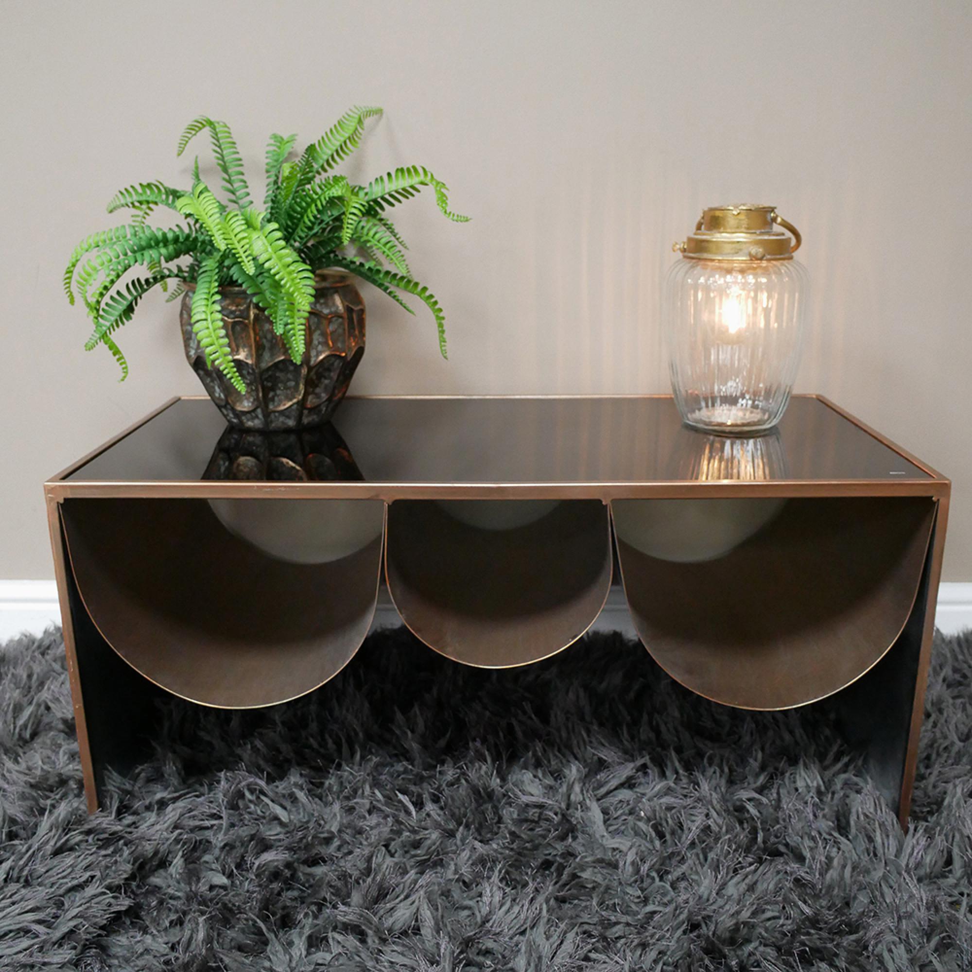 Side Table - Black Glass and Metal - Low