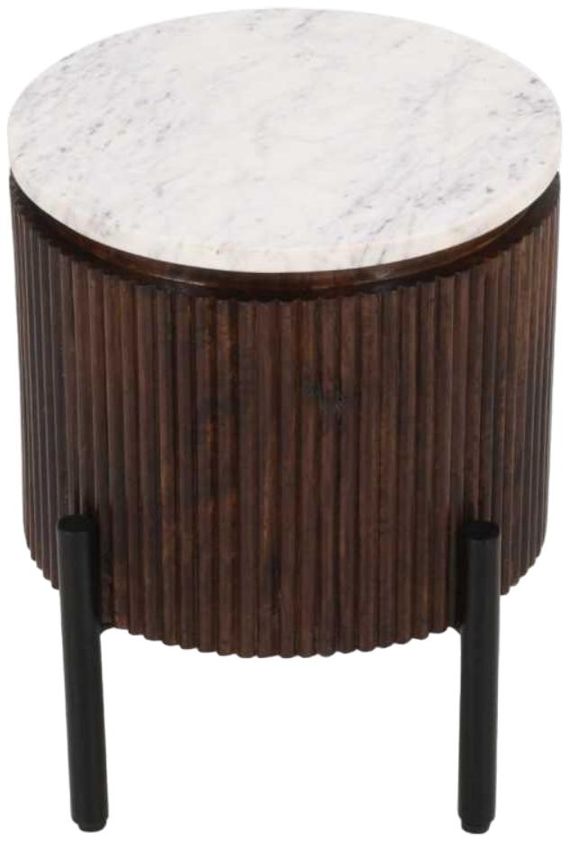 Fluted Side Table - Round - White Marble Top