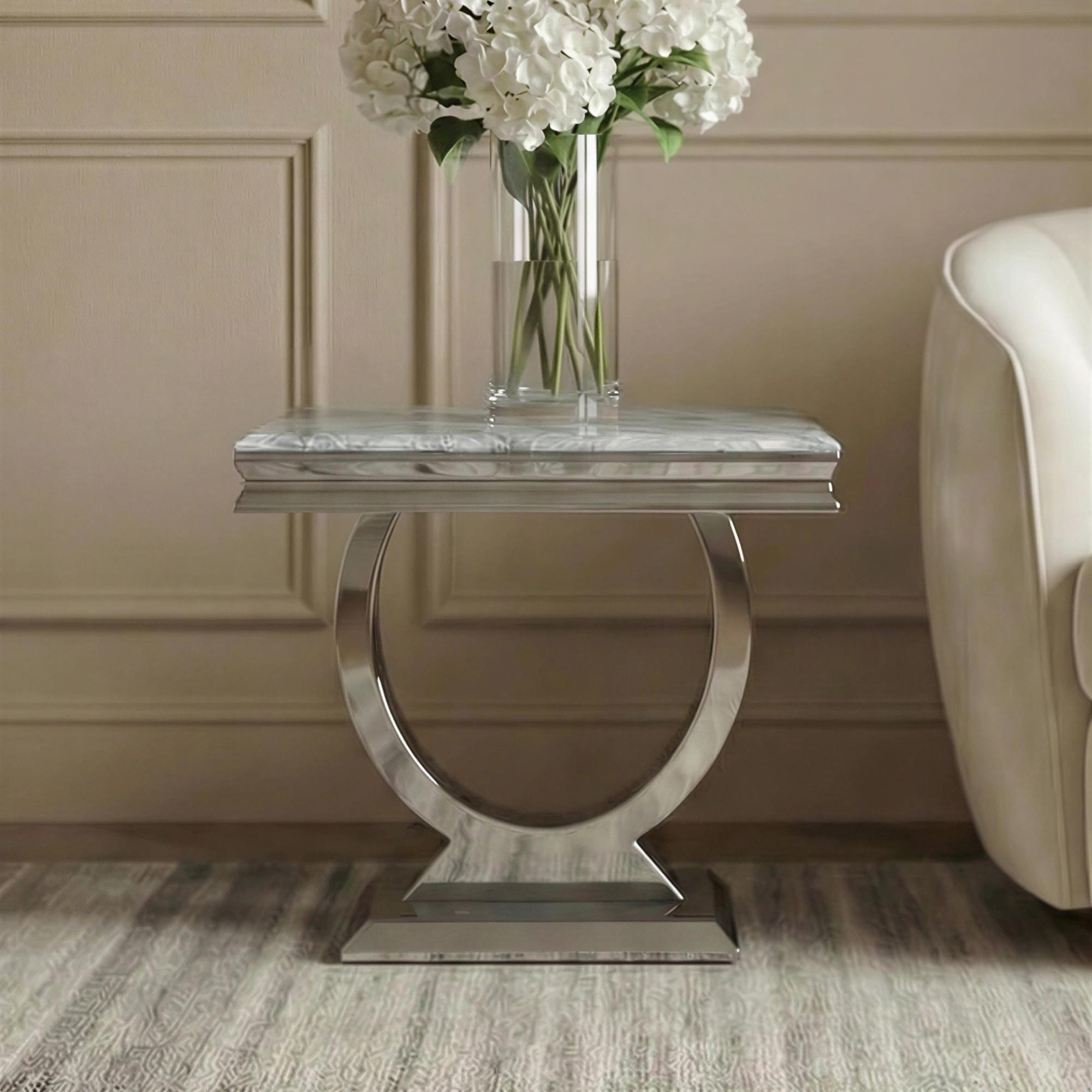 Glacier Side Table - Square - Grey Marble & Chrome