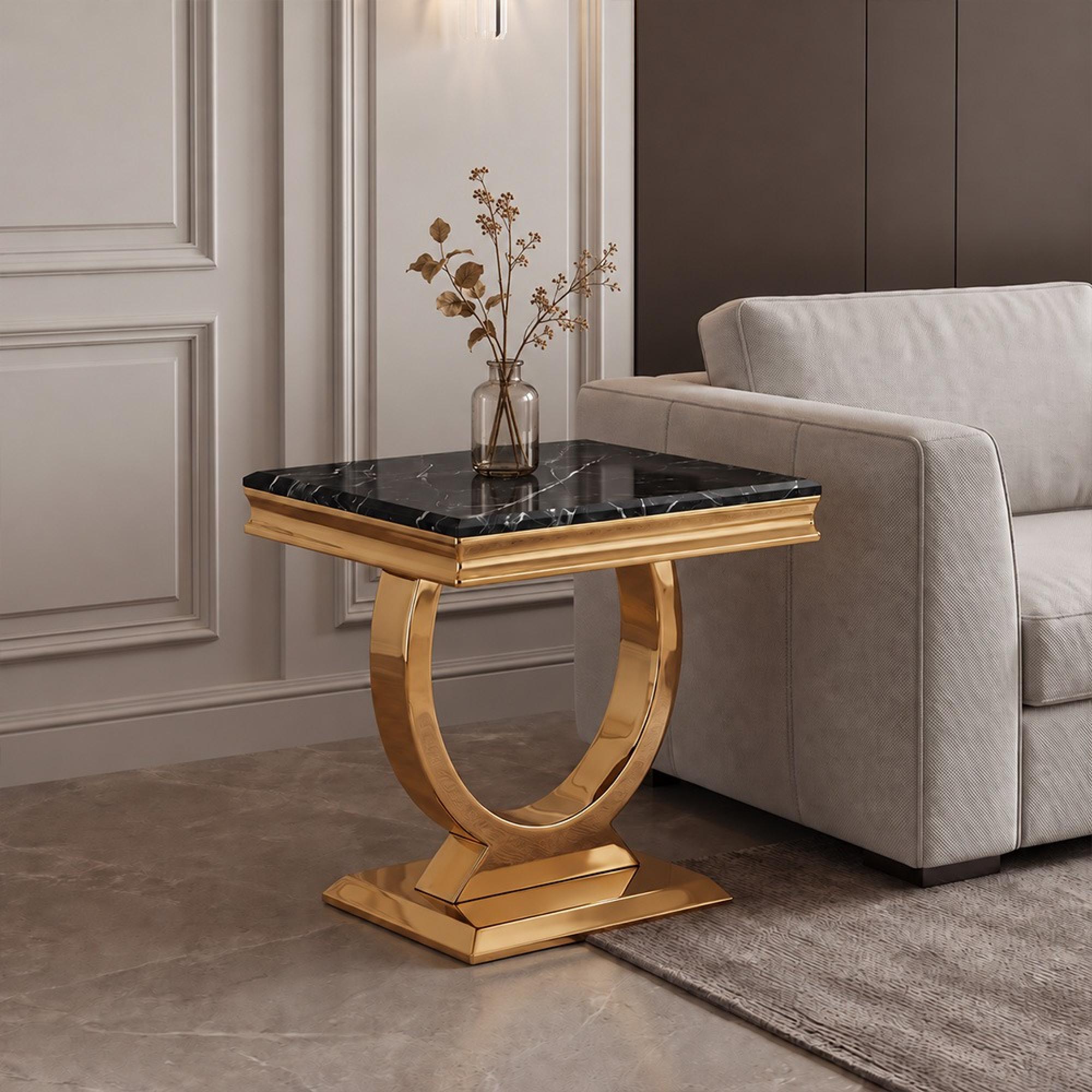 Glacier Side Table - Square - Black Marble & Gold