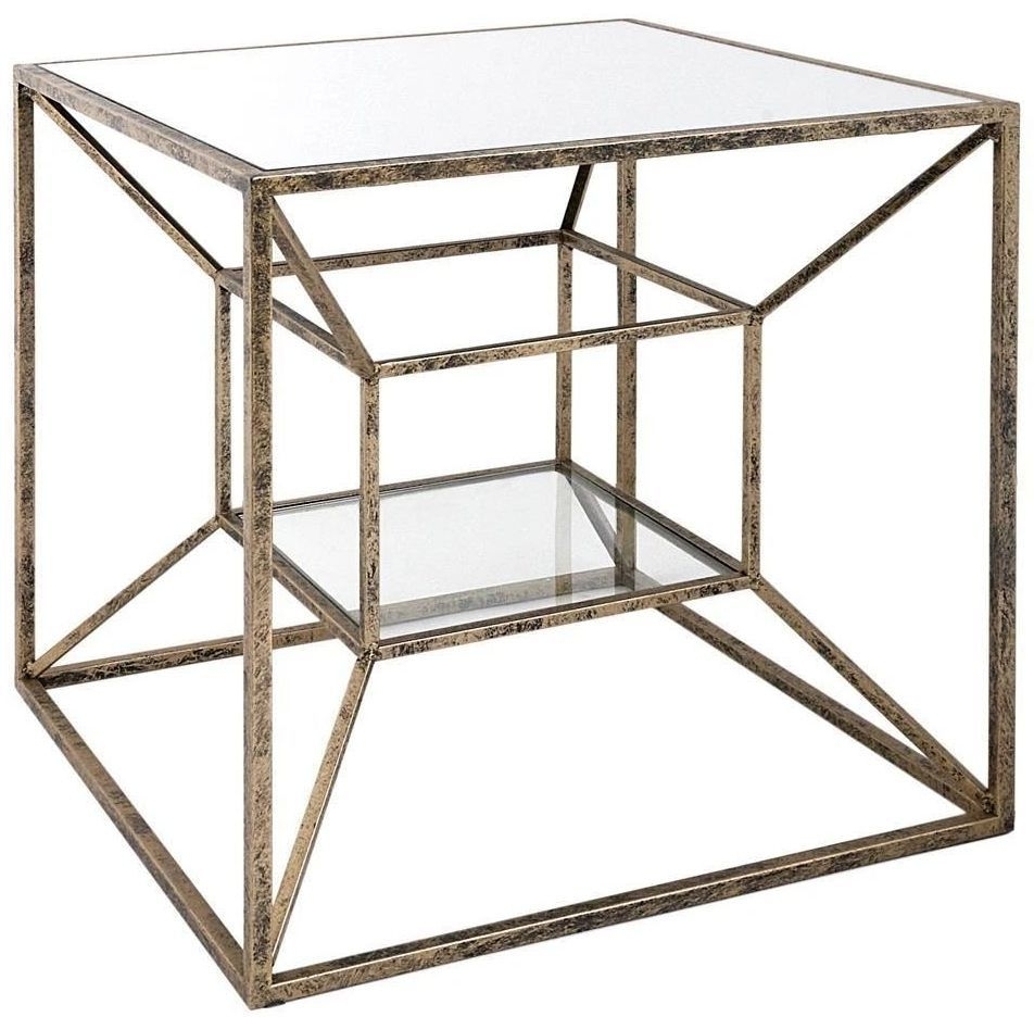 End Table - Gold Metal with Smoke Glass