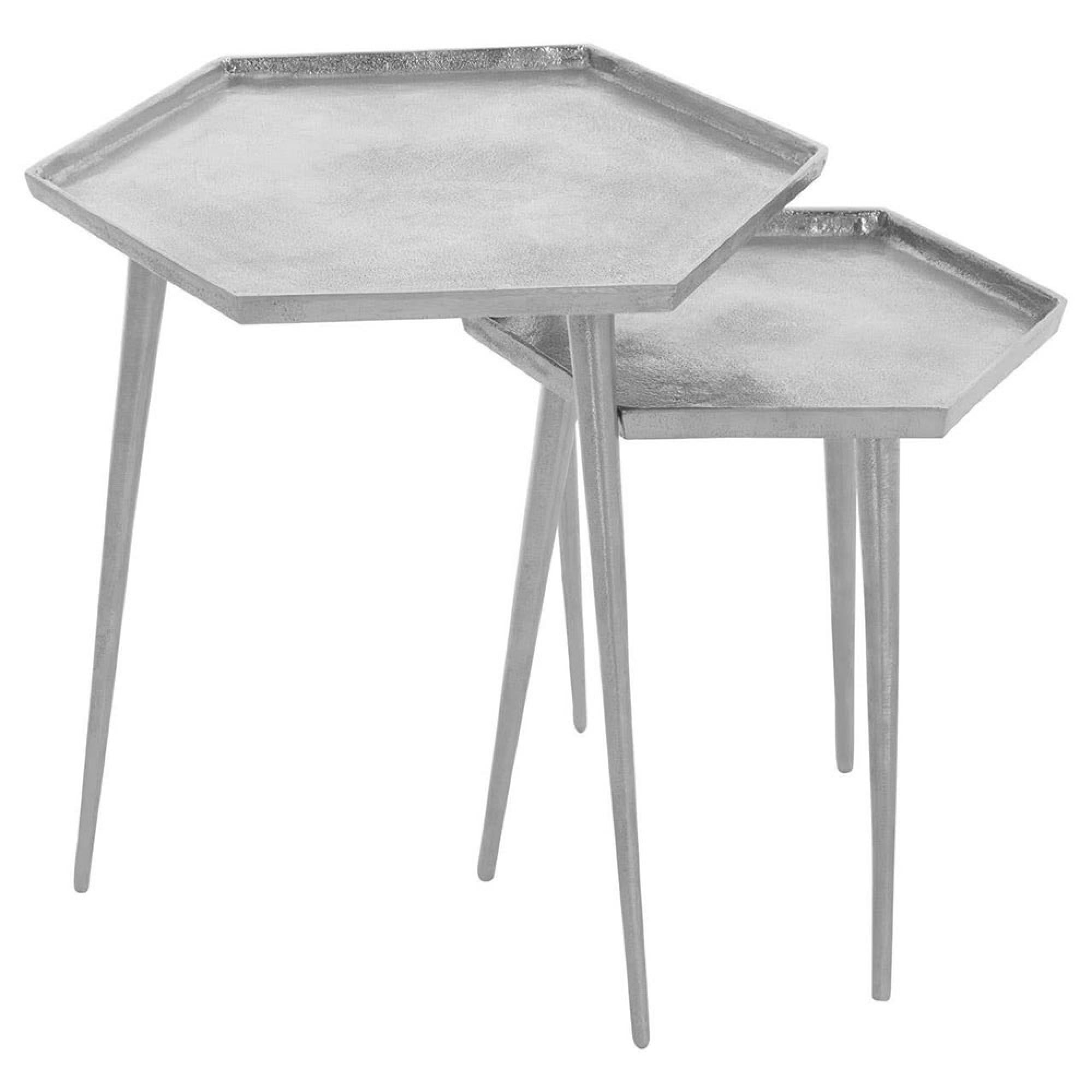 Halle Side Table - Set of 2 - Hexagonal - Silver Metal