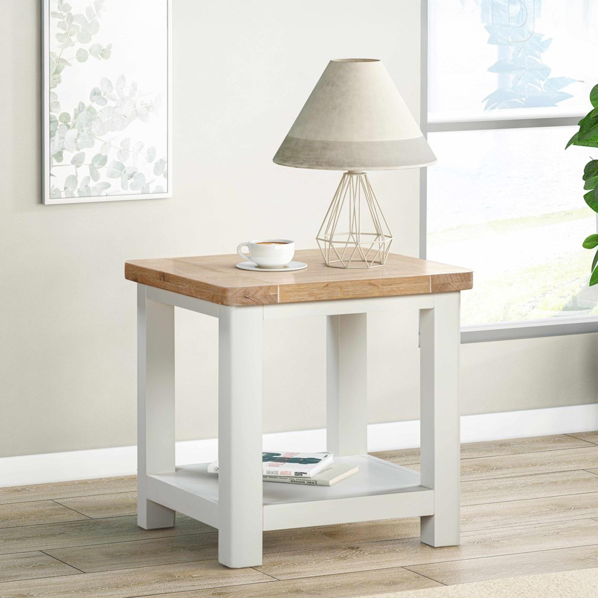 Hayley End Table - Square - Oak and White