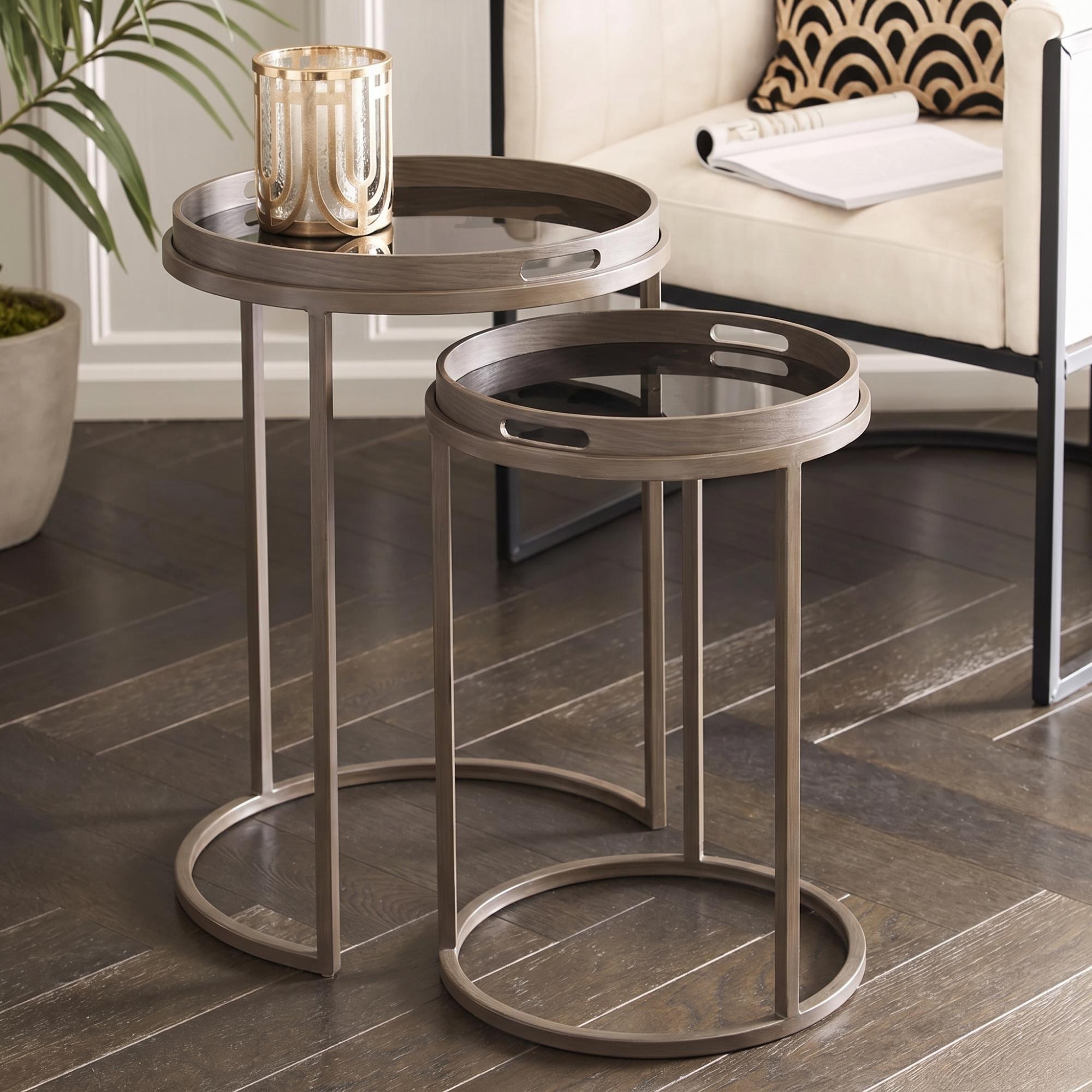 Impasto Side Tray Table - Brushstroke - Round - Set of 2