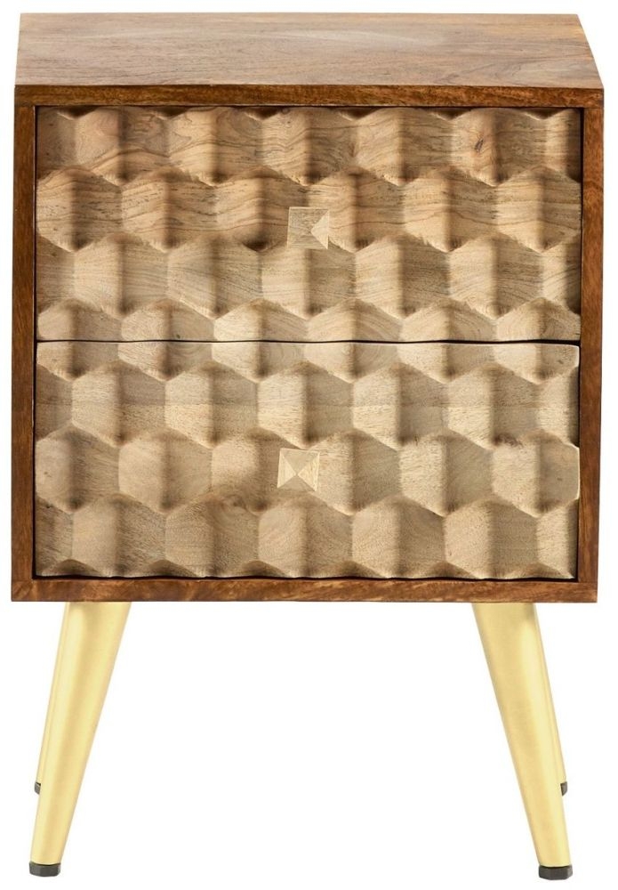 Imphal Side Table - 2 Drawer - Geometric - Mango Wood
