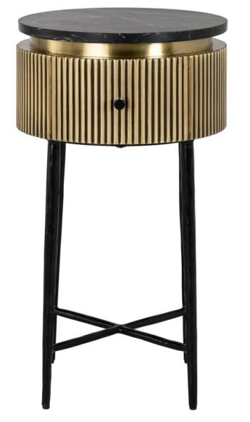 Ironville Brass Ribbed 1 Drawer Round Side Table