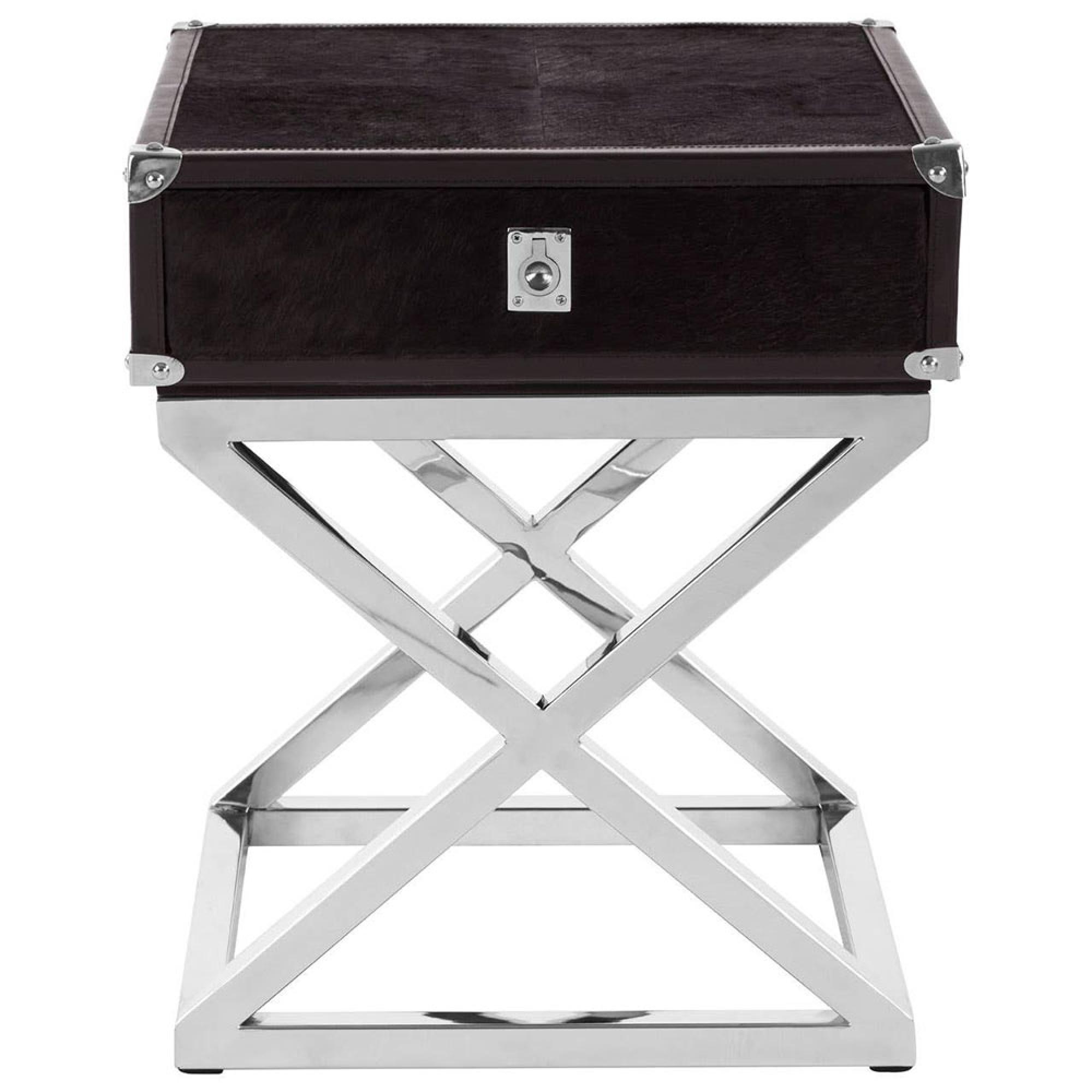 Kensington Townhouse Side Table - 1 Drawer - Square - Black Faux Fur