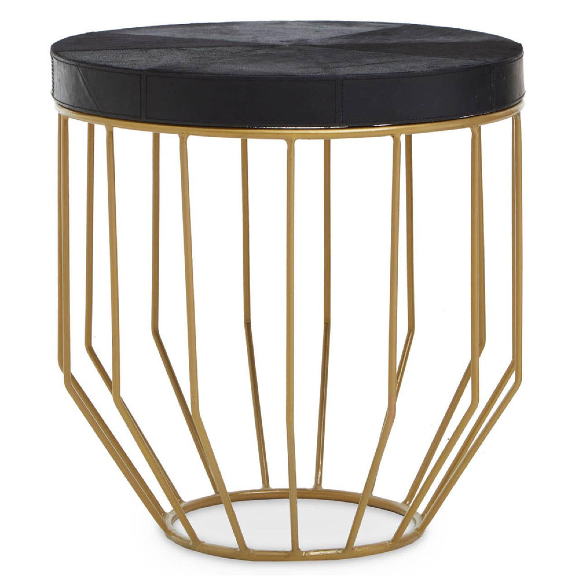 Kensington Townhouse Side Table - Round - Black Faux Fur with Gold Metal