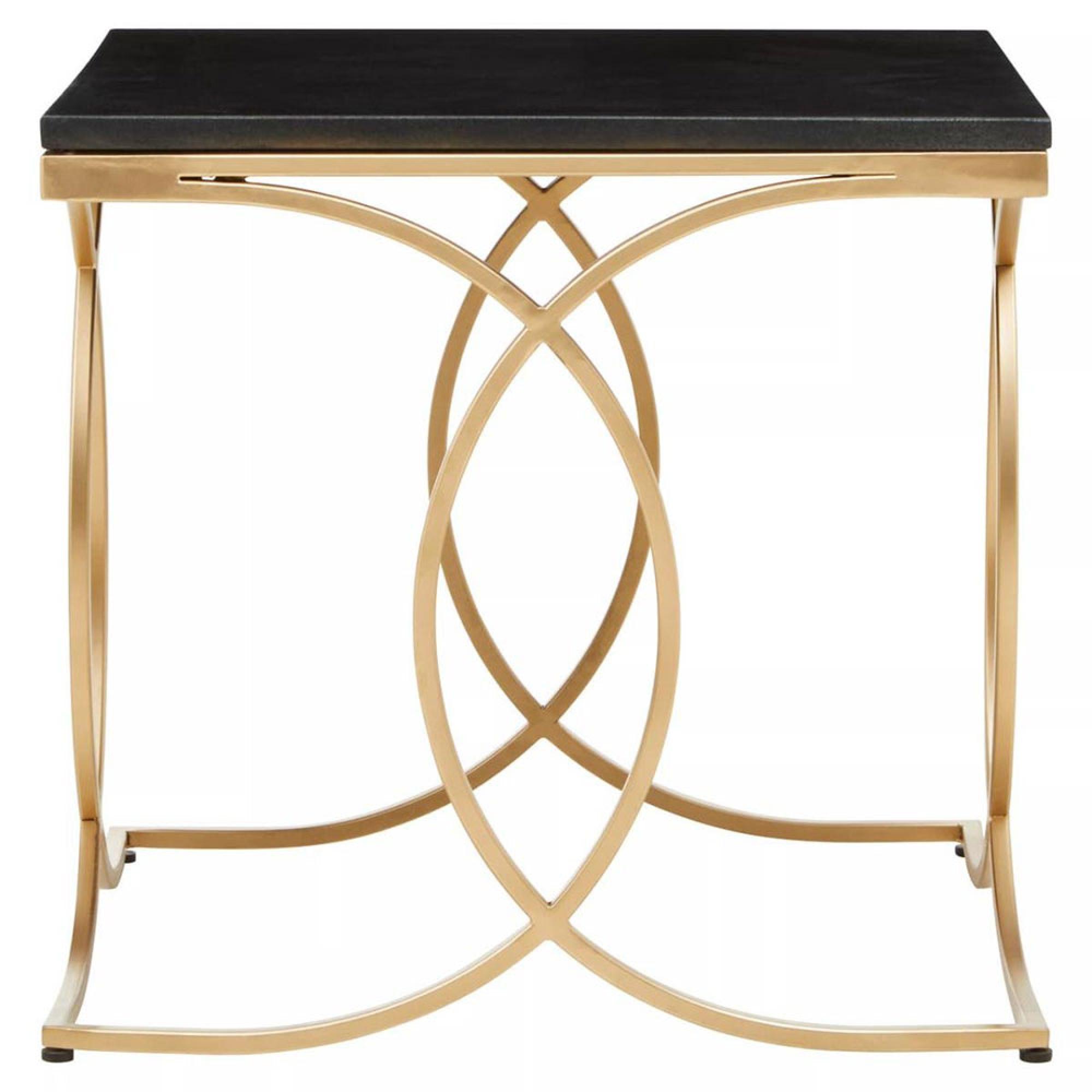 Kia Side Table - Square - Black Marble with Gold Metal