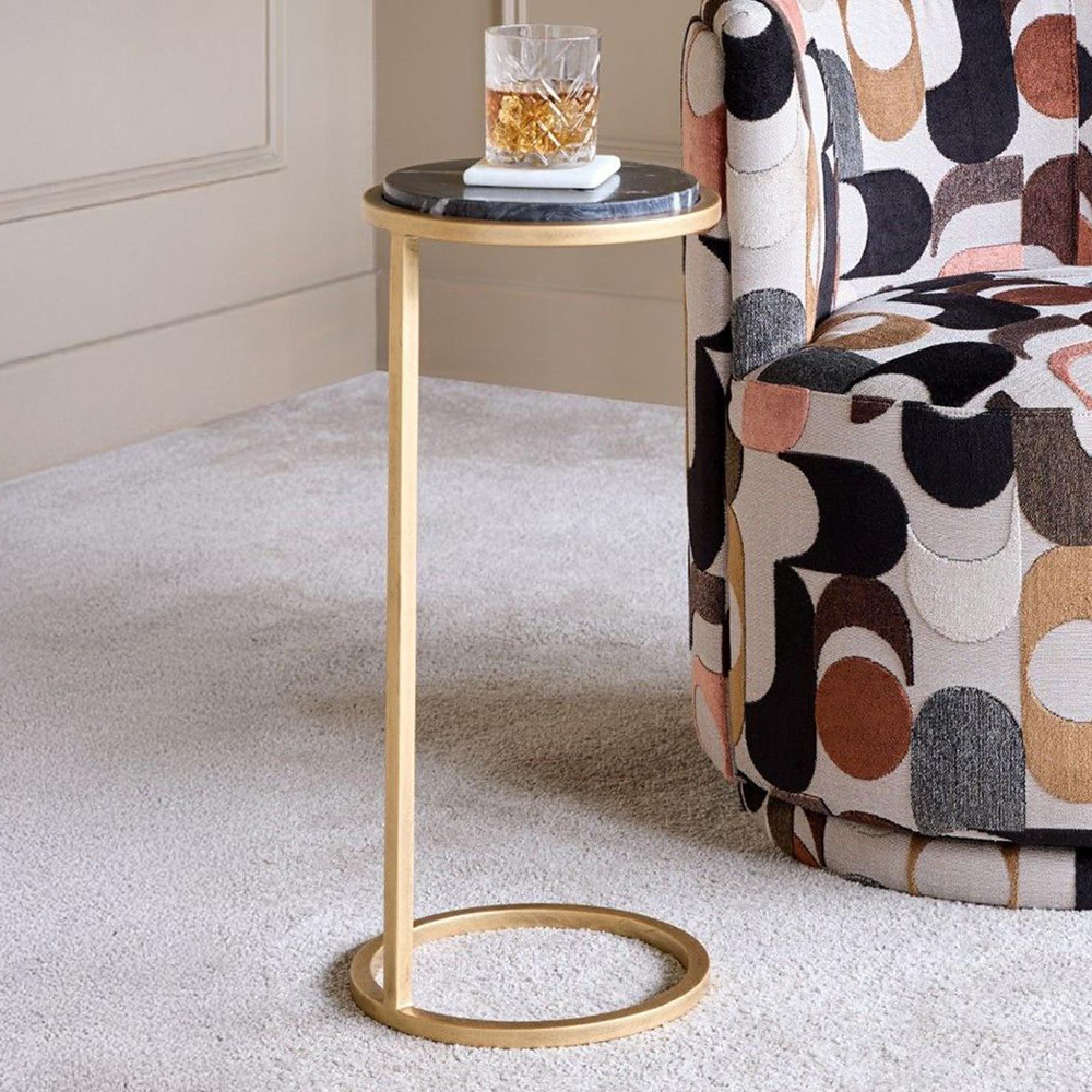 Iota Accent Table - Black Marble - Round