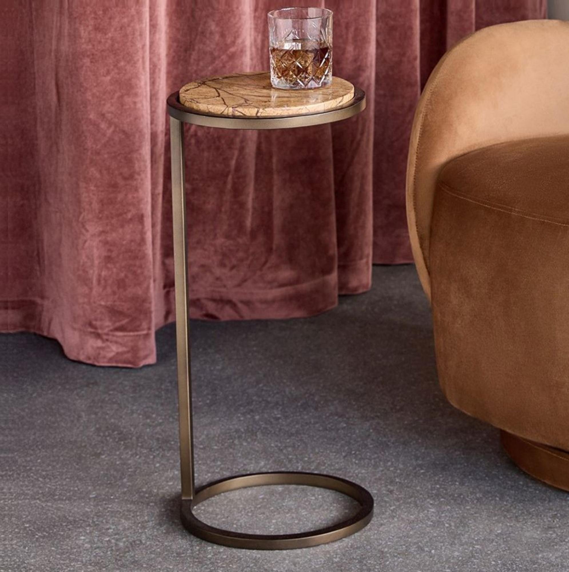 Iota Accent Table - Forest Brown Marble - Round