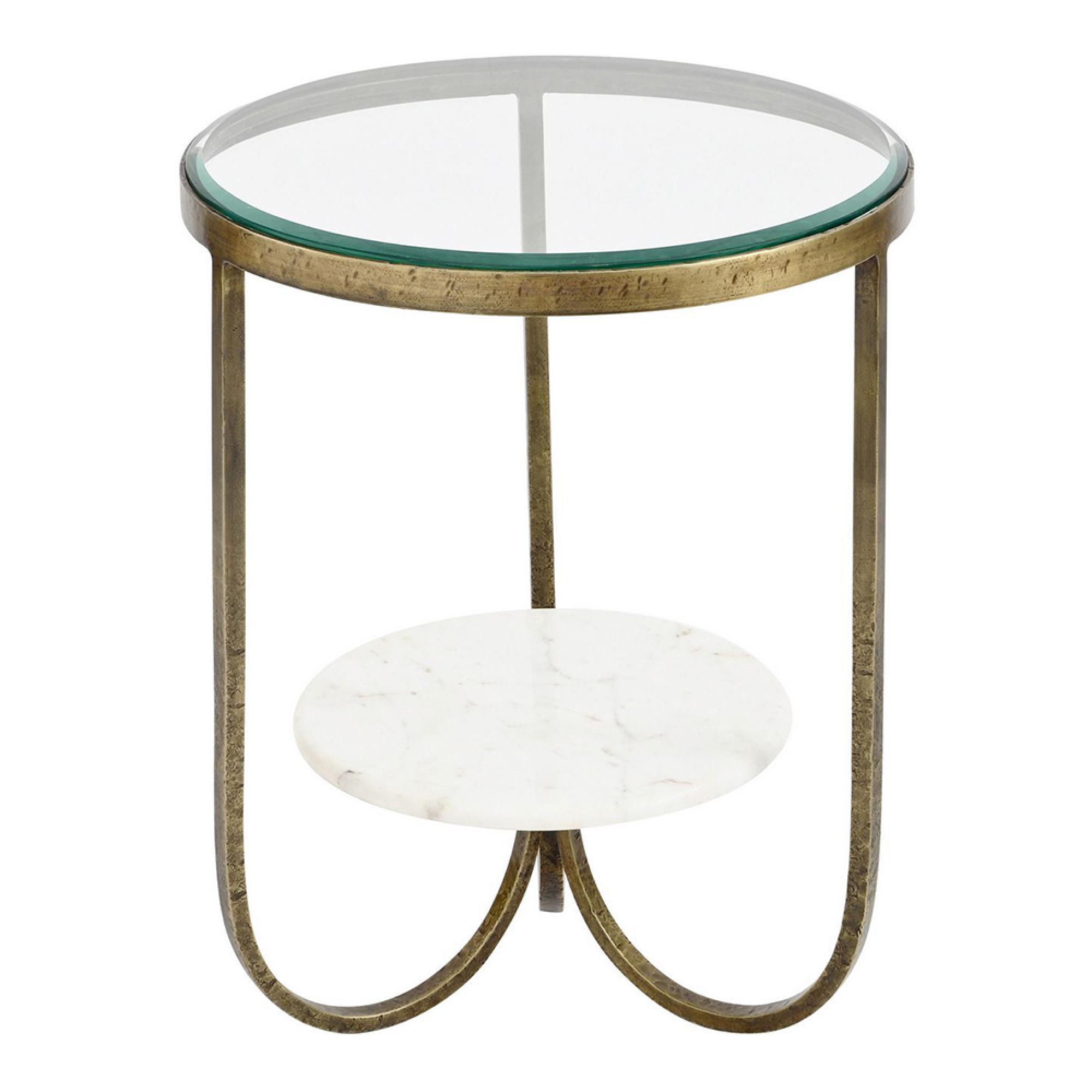 Nolita Side Table - Glass and White Marble - Round